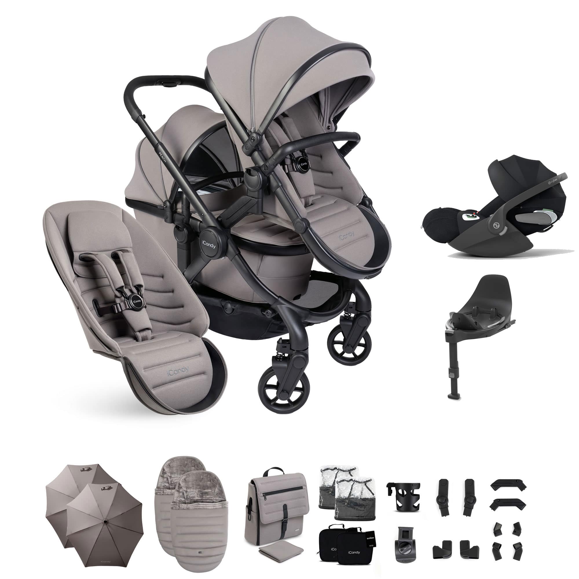 iCandy Peach 8 Double Complete Cybex Bundle in Porcini Travel Systems P8-CYBEX-DBL-POR-PLUS 5010334064932