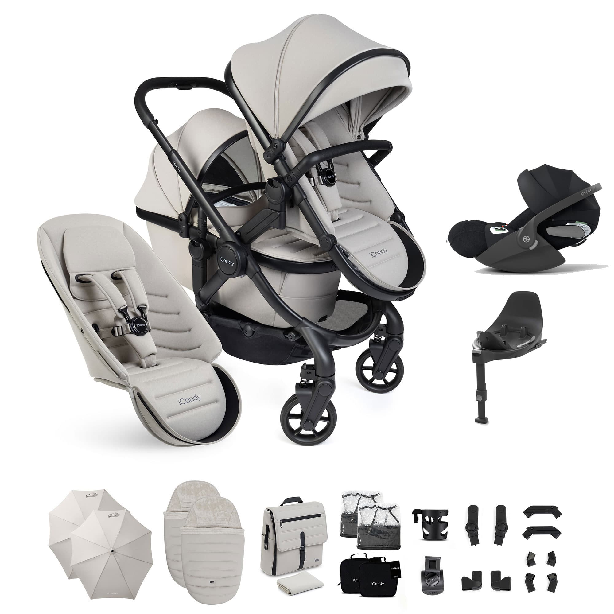 iCandy Peach 8 Double Complete Cybex Bundle in Taupe Travel Systems P8-CYBEX-DBL-TPE-PLUS 5010334064918
