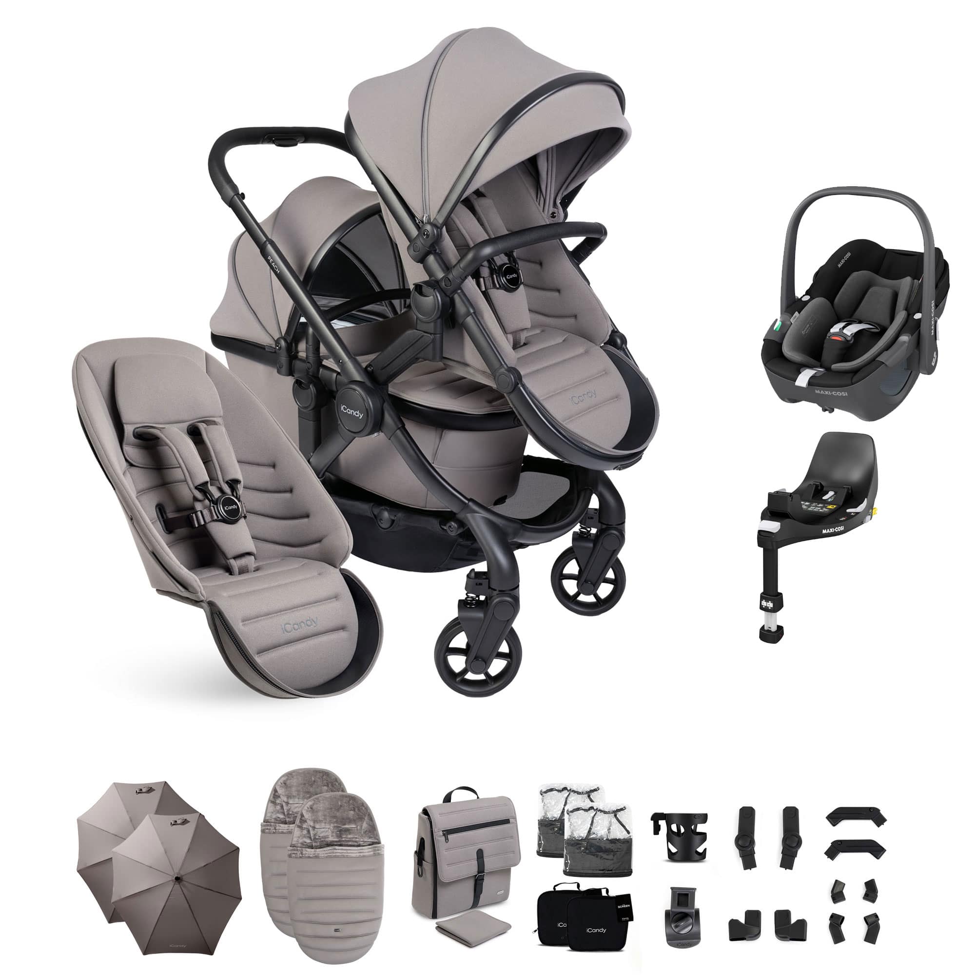iCandy Peach 8 Double Complete Maxi-Cosi Bundle in Porcini Travel Systems P8-MAXI-DBL-POR-PEB 5010334064932