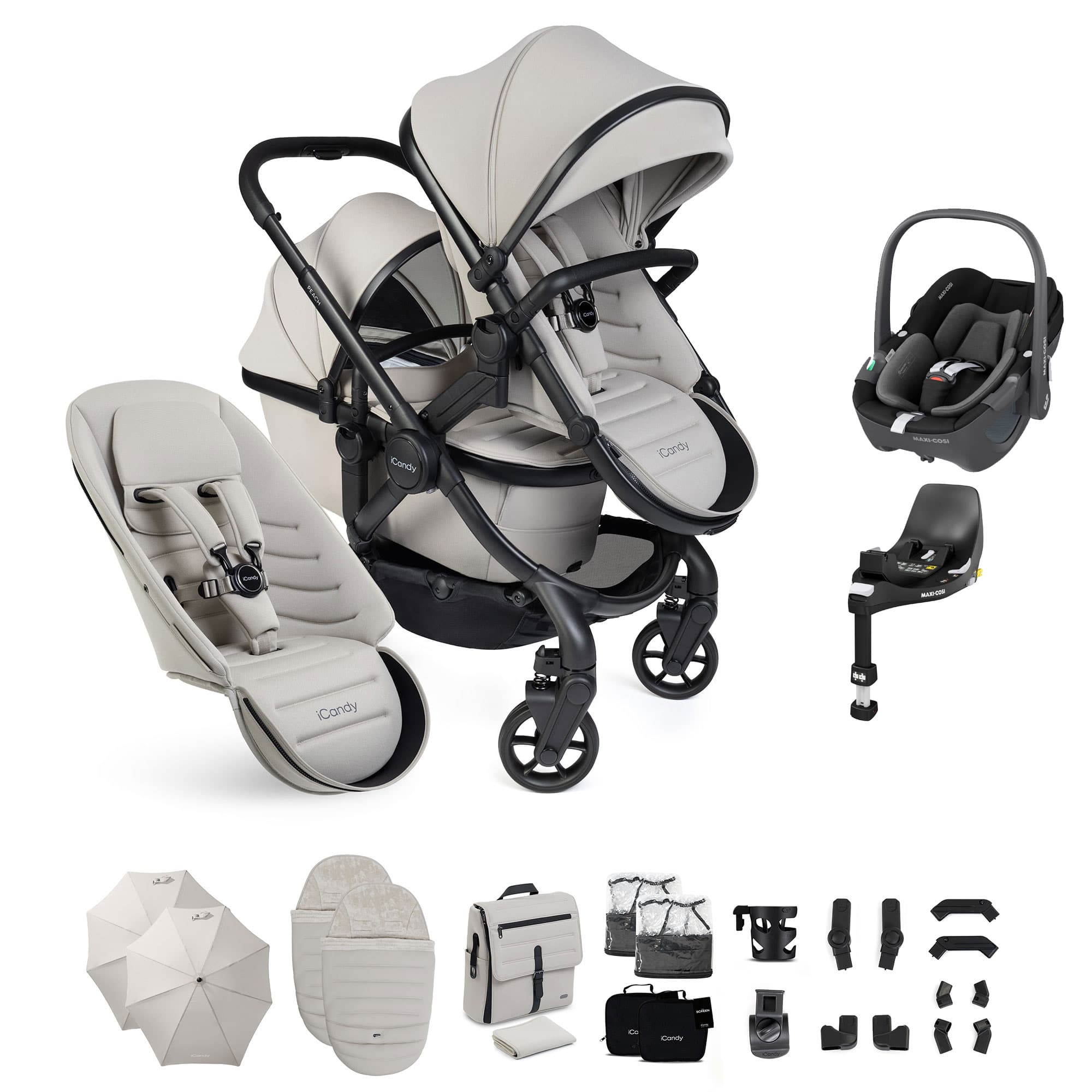 iCandy Peach 8 Double Complete Maxi-Cosi Bundle in Taupe Travel Systems P8-MAXI-DBL-TPE-PEB 5010334064918