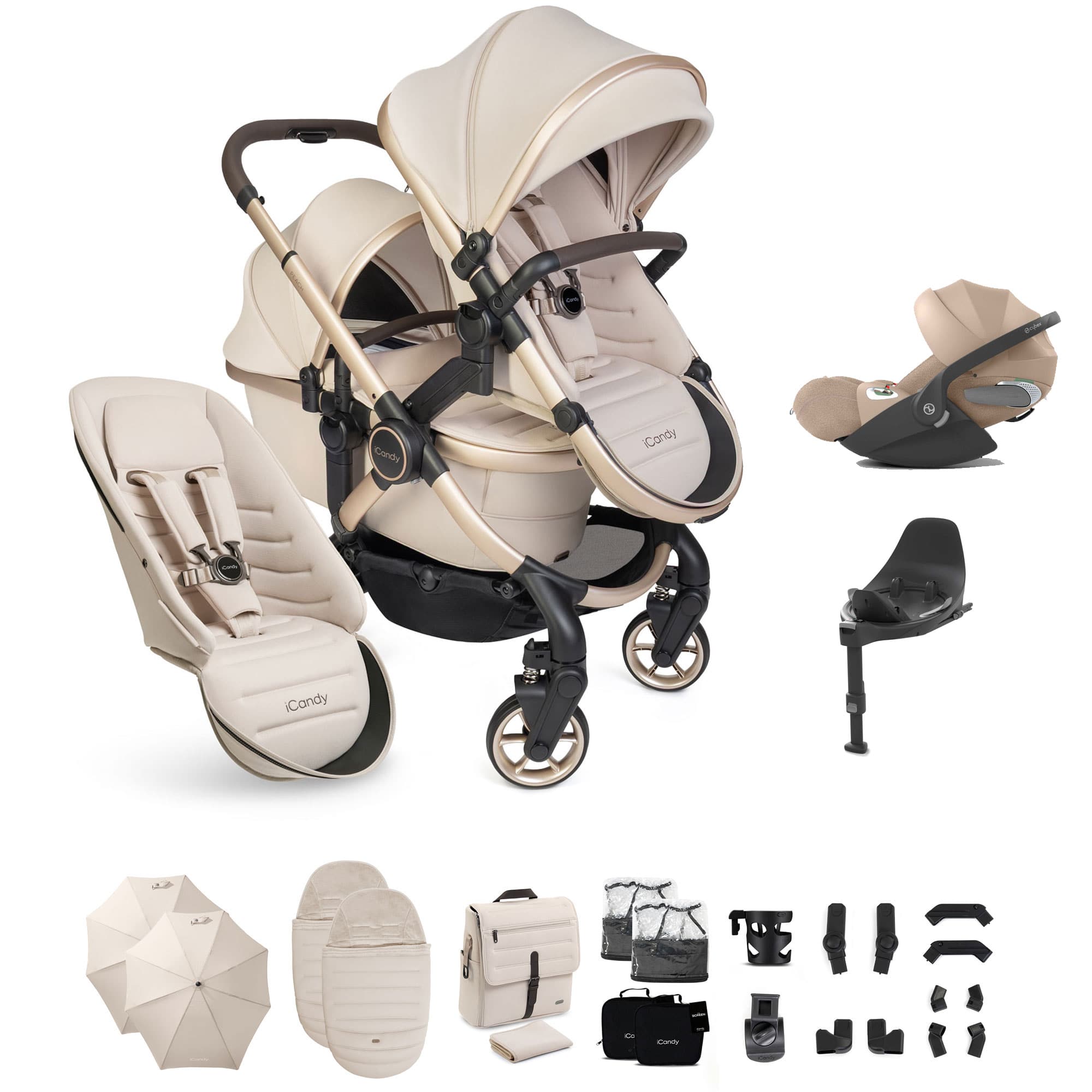 iCandy Peach 8 Editions Double Complete Cybex Bundle in Biscotti Travel Systems P8-CYBEX-DBL-BIS-PLUS 5010334064949