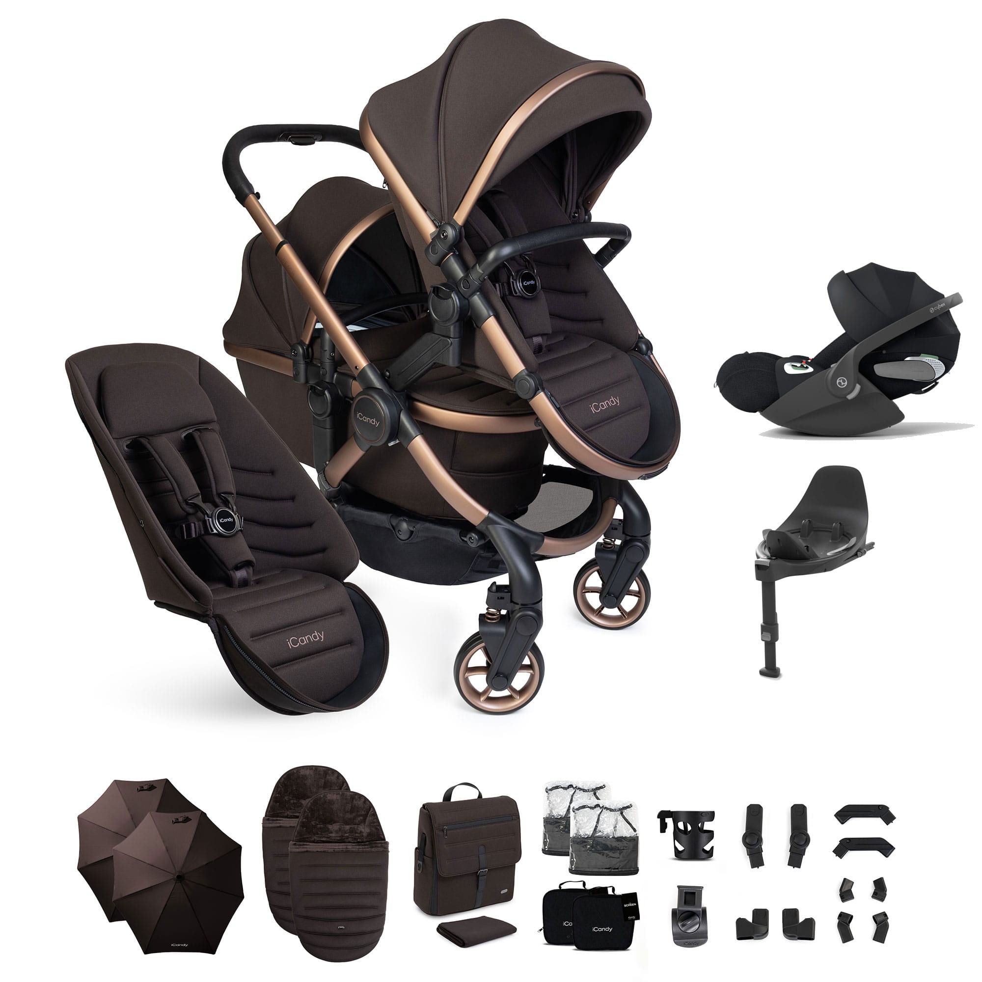 iCandy Peach 8 Editions Double Complete Cybex Bundle in Pecan Travel Systems P8-CYBEX-DBL-PCN-PLUS 5010334064963