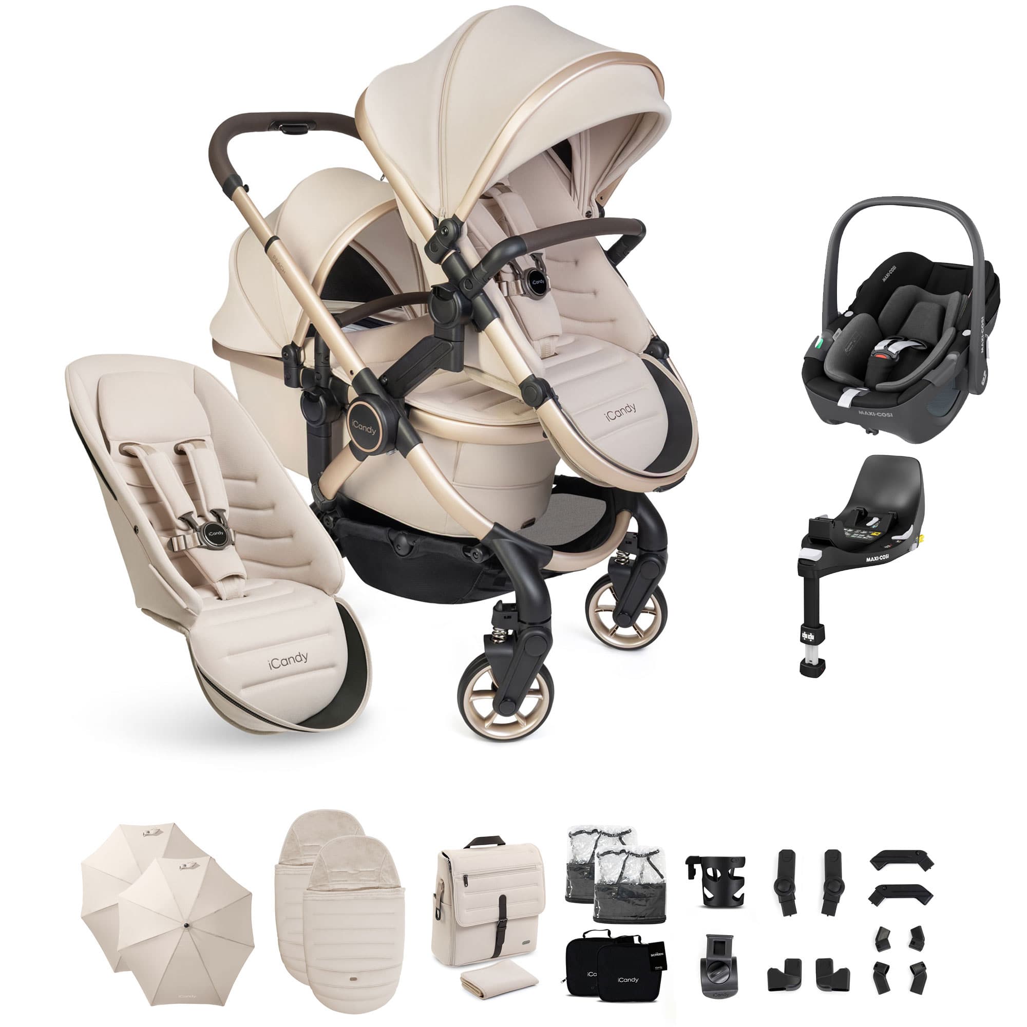 iCandy Peach 8 Editions Double Complete Maxi-Cosi Bundle in Biscotti Travel Systems P8-MAXI-DBL-BIS-PEB 5010334064949