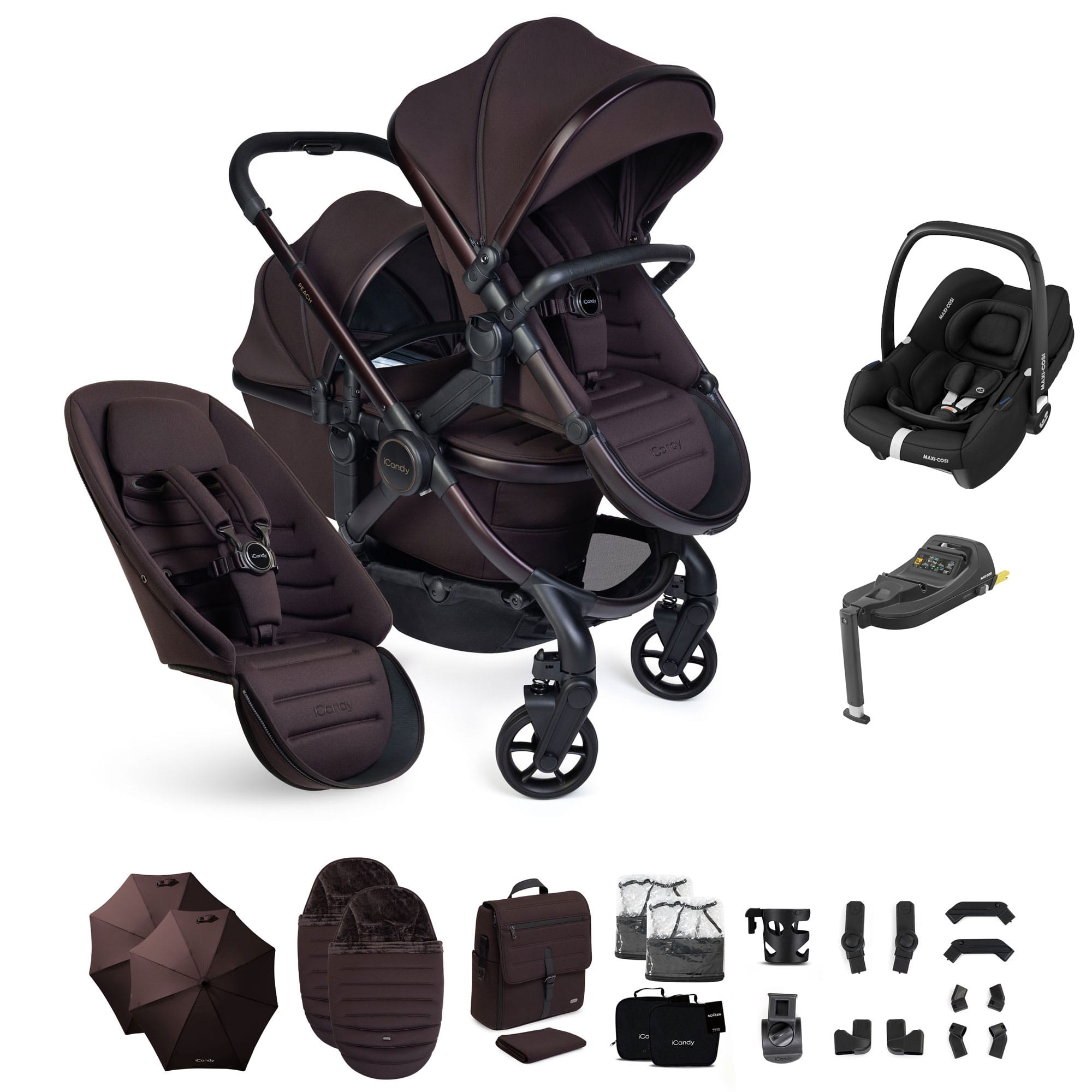 iCandy Peach 8 Editions Double Complete Maxi-Cosi Bundle in Coffee Bean Travel Systems P8-MAXI-DBL-COF-CAB 5010334064970