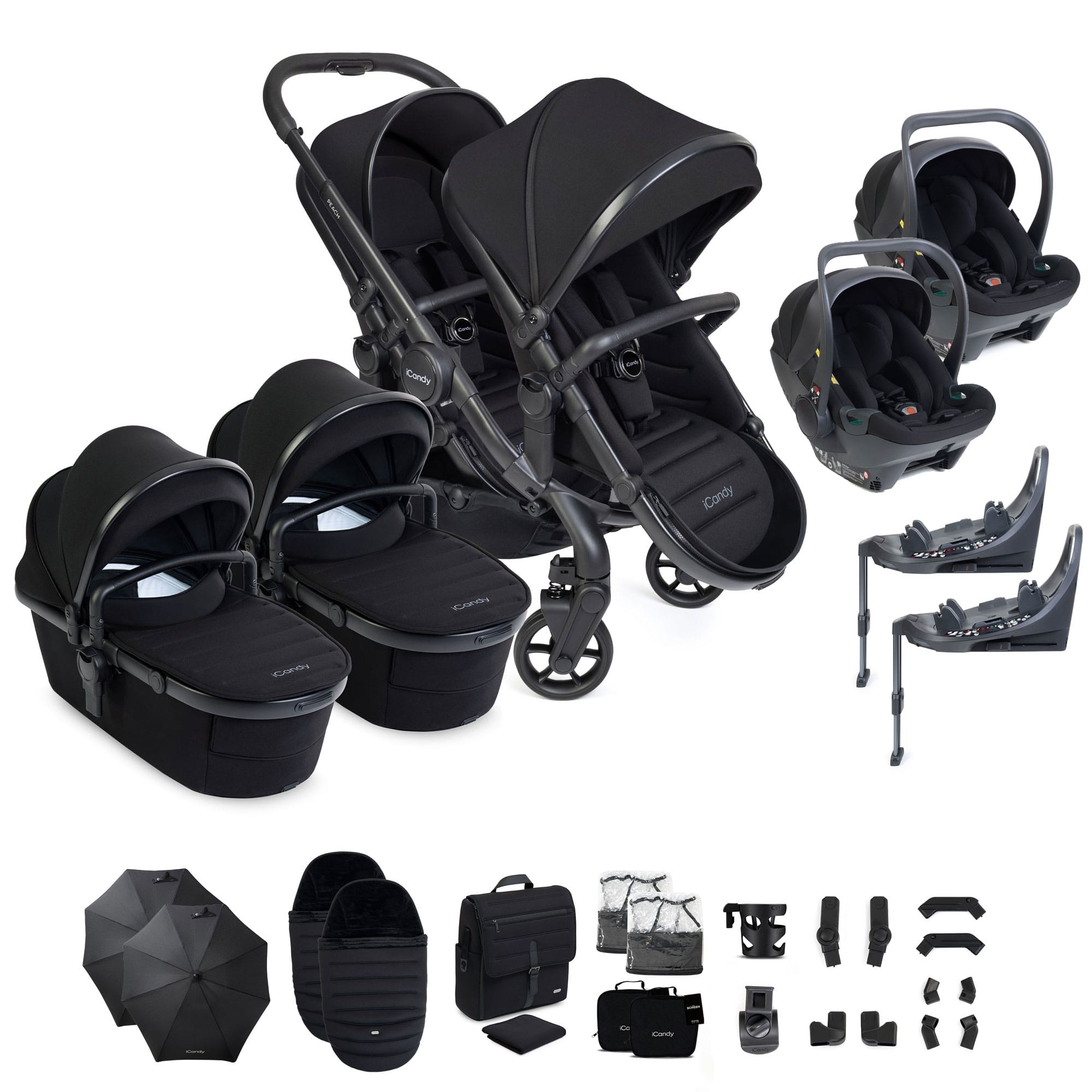 iCandy Peach 8 Twin Complete Bundle with Cocoon 360 in Black Travel Systems P8-TWN-BLK 5010334065168
