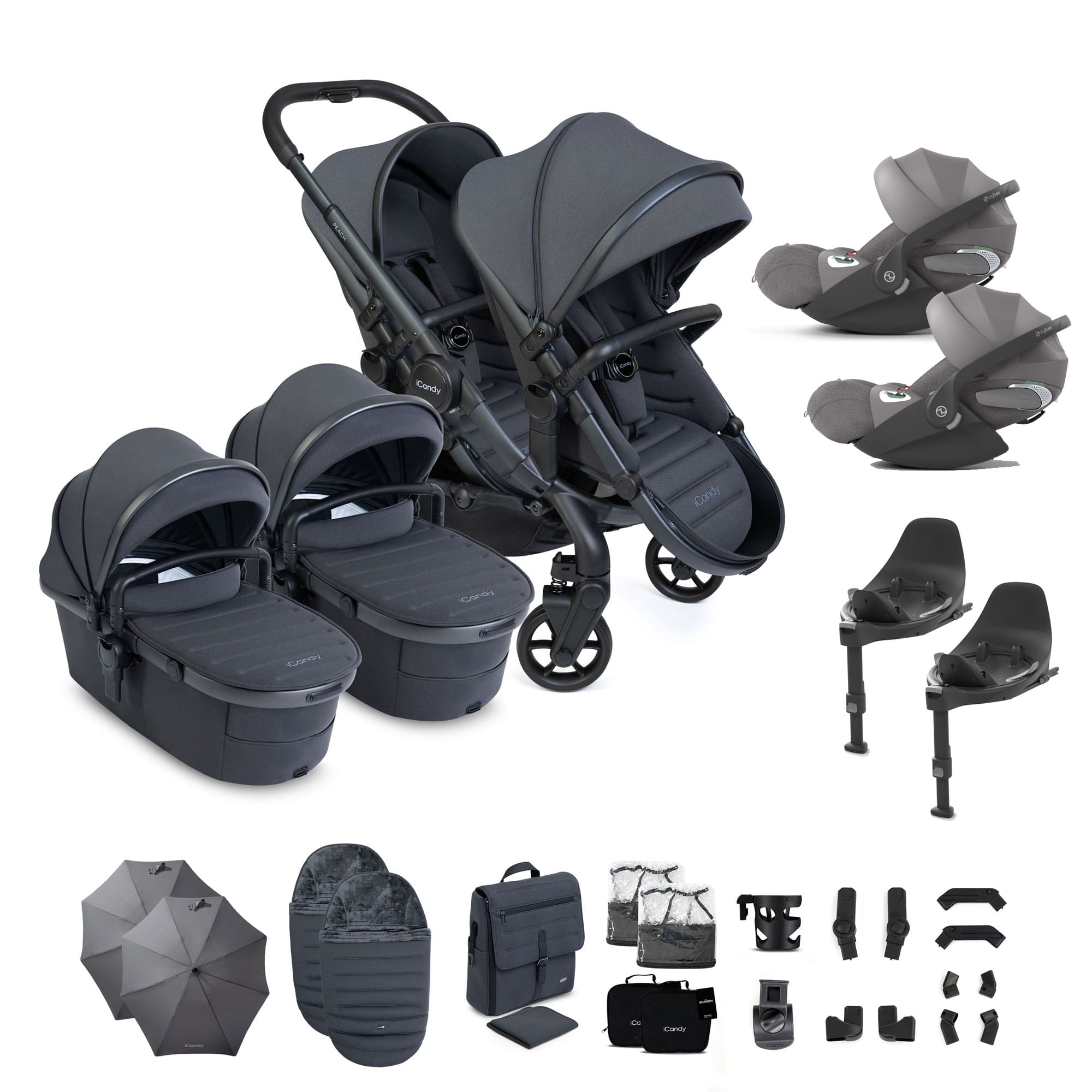 iCandy Peach 8 Twin Complete Cybex Travel System in Grey Travel Systems P8-CYBEX-TWN-GRY-PLUS 5010334065144