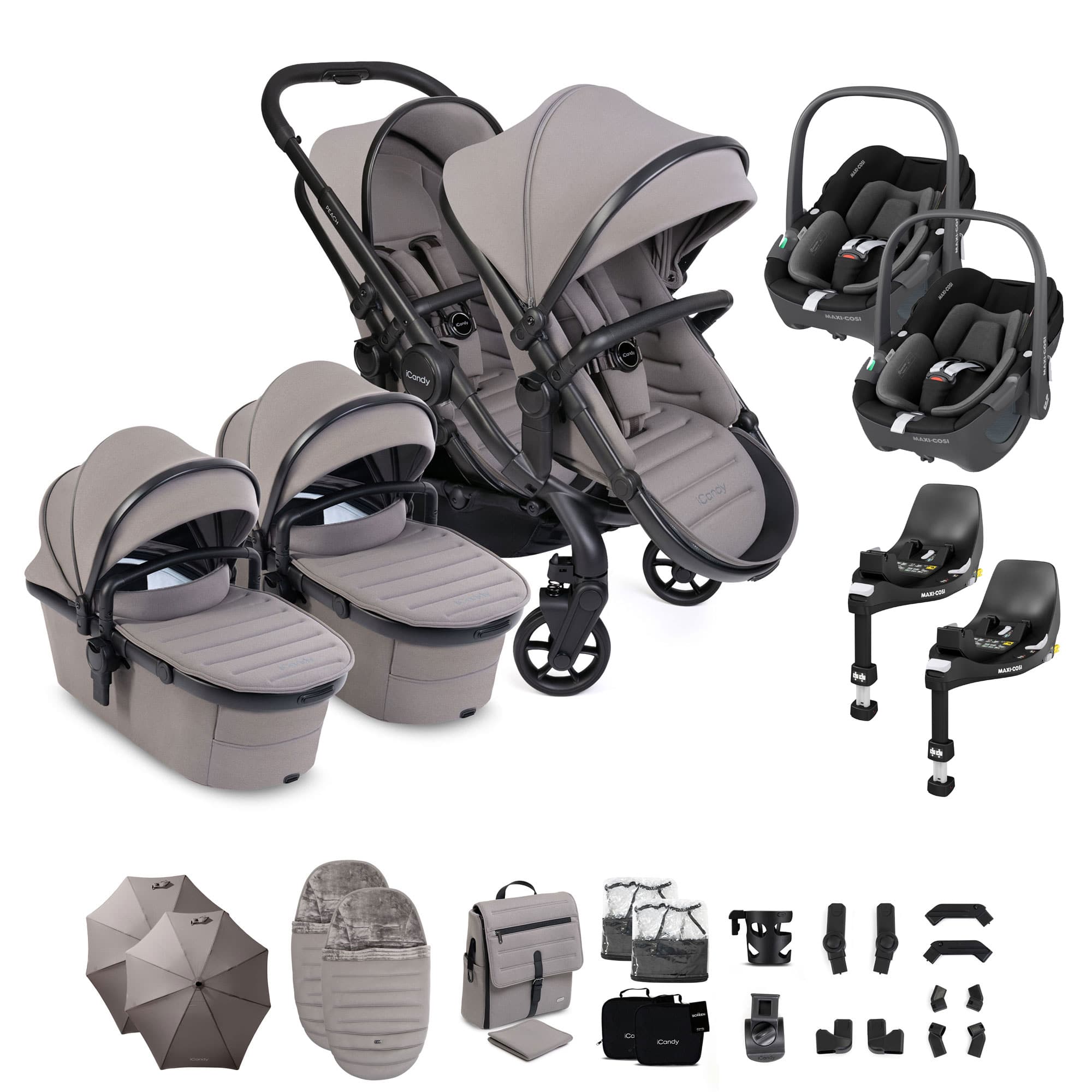 iCandy Peach 8 Twin Complete Maxi-Cosi Travel System in Porcini Travel Systems P8-MAXI-TWN-POR-PEB 5010334065175