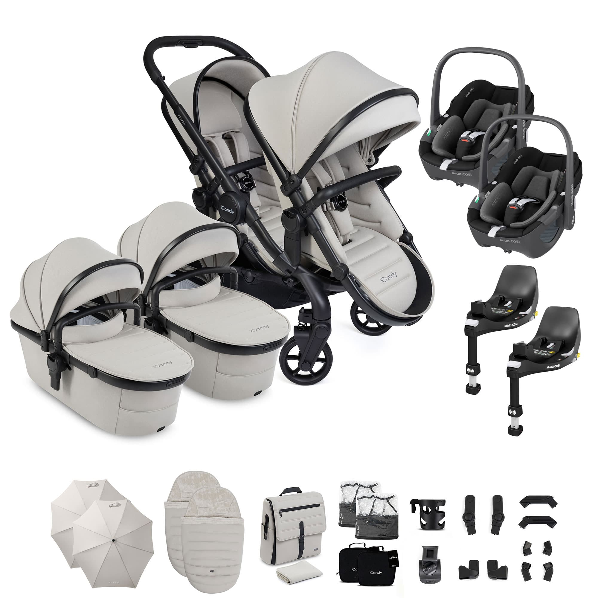 iCandy Peach 8 Twin Complete Maxi-Cosi Travel System in Taupe Travel Systems P8-MAXI-TWN-TPE-PEB 5010334065151