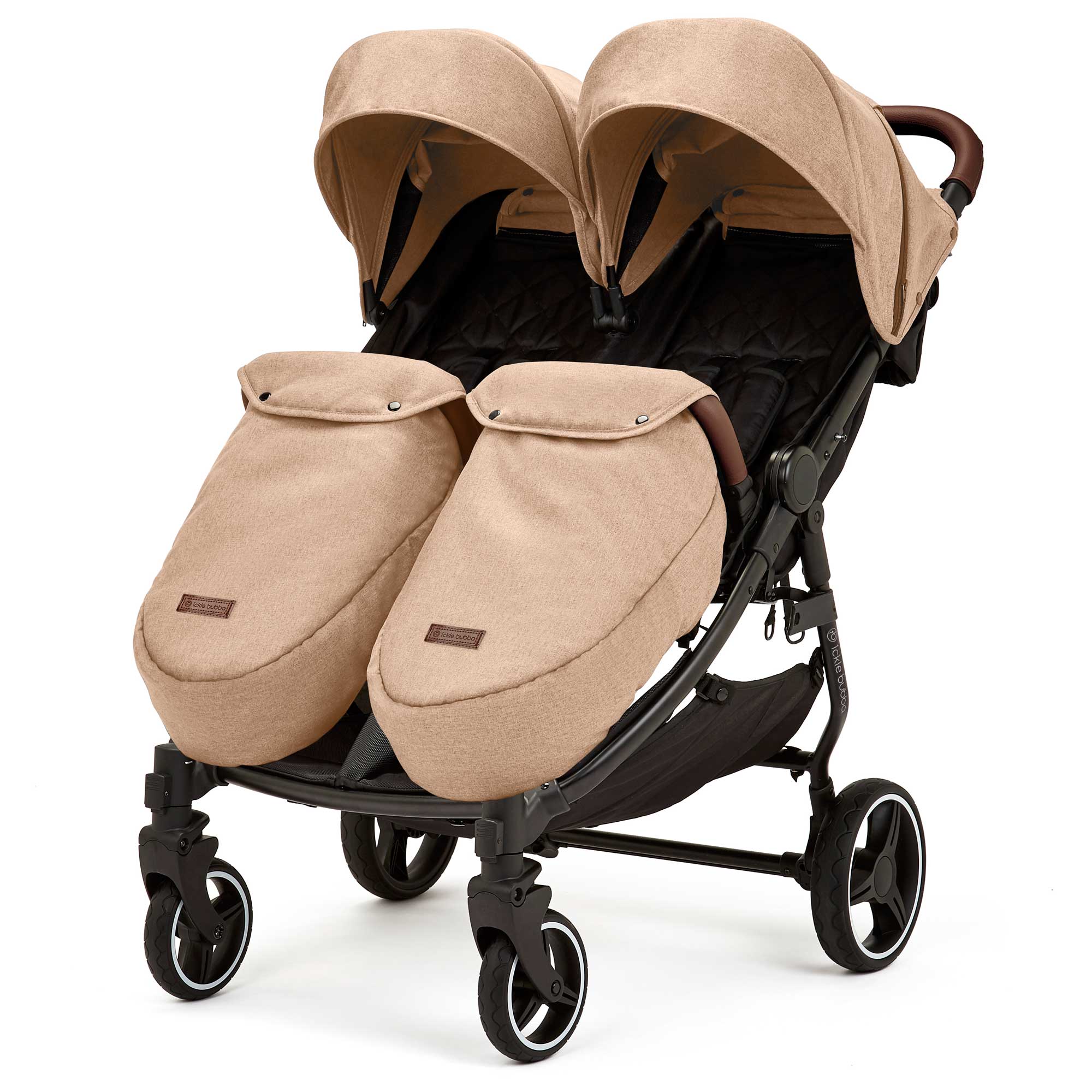Ickle Bubba Venus Max Double Stroller in Black/Biscuit/Tan Double & Twin Prams 16-004-200-157 5056515034585