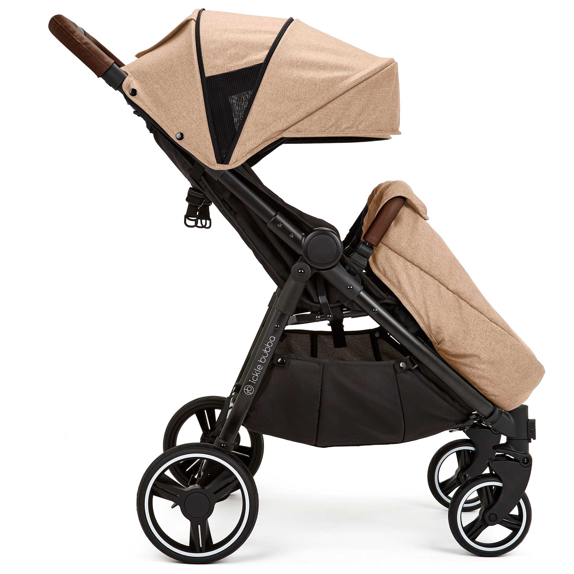 Ickle Bubba Venus Prime Double Stroller in Black/Biscuit/Tan