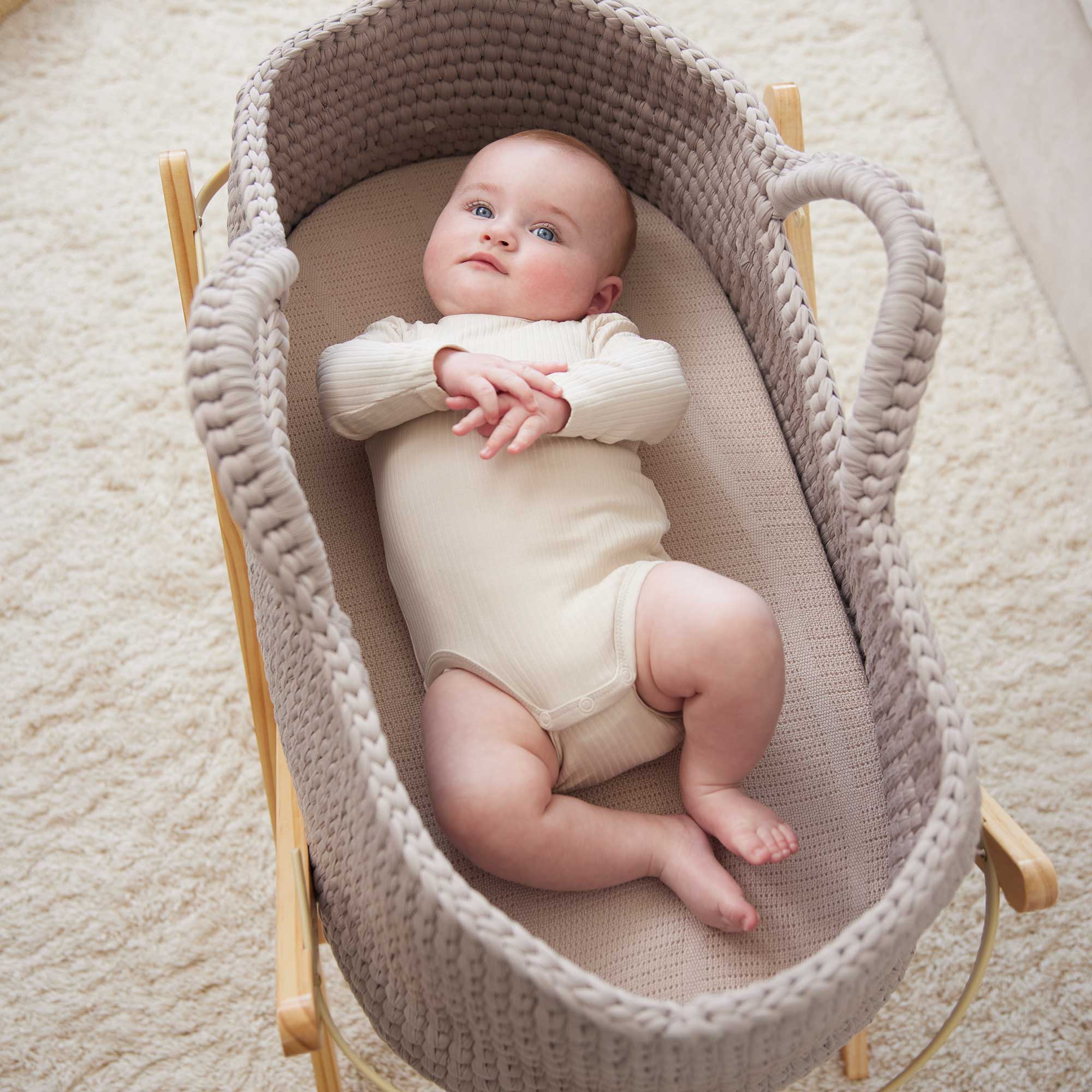 Nova Moses Basket & Stand in Mocha/White Moses Baskets & Stands