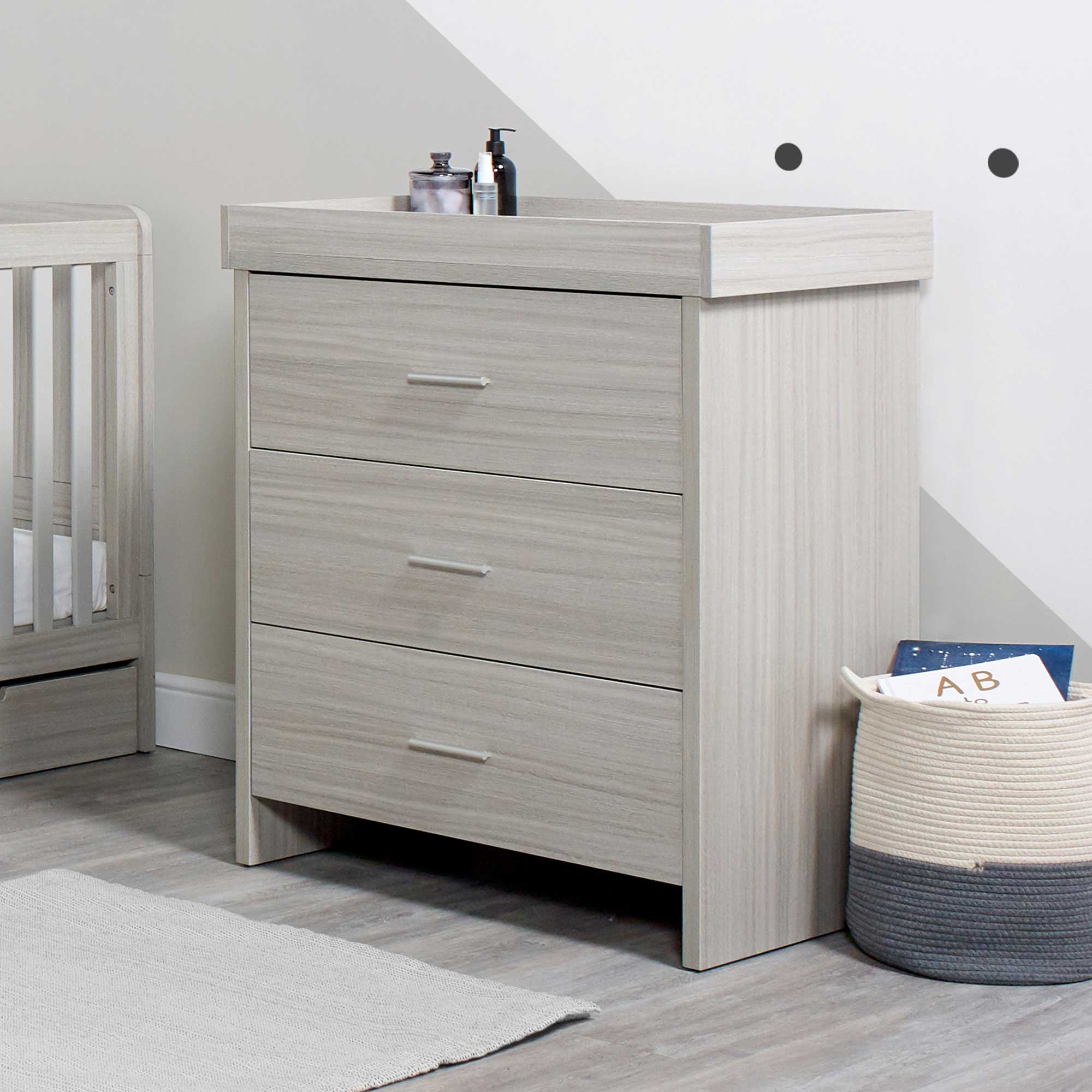 Ickle Bubba Pembrey 2 Piece Furniture Set and Under Drawer Ash Grey Nursery Room Sets