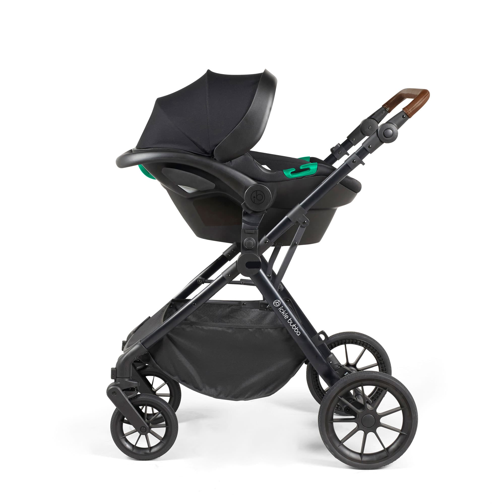 Ickle Bubba Cosmo 9-Piece Travel System with i-Size Nimbus Car Seat & Spin Isofix Base in Black / Graphite Grey / Tan Travel Systems 10-007-330-007 5056515016703