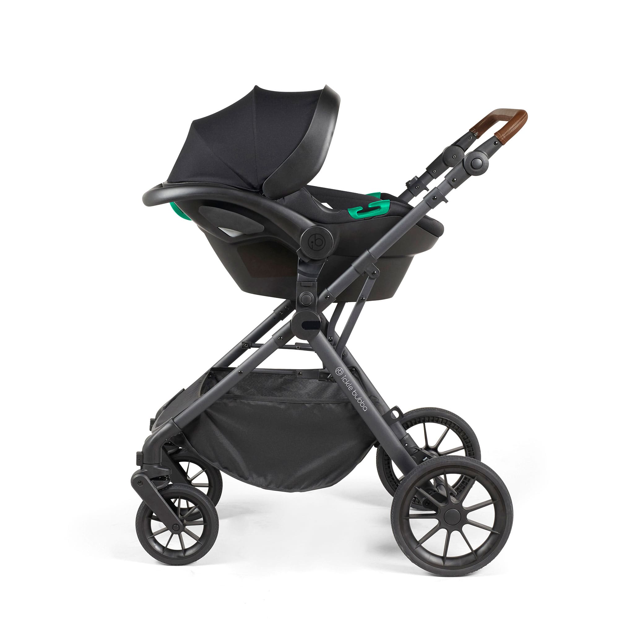 Ickle Bubba Cosmo 9-Piece Travel System with i-Size Nimbus Car Seat & Spin Isofix Base in Gunmetal / Black / Tan Travel Systems 10-007-330-135 5056515016710