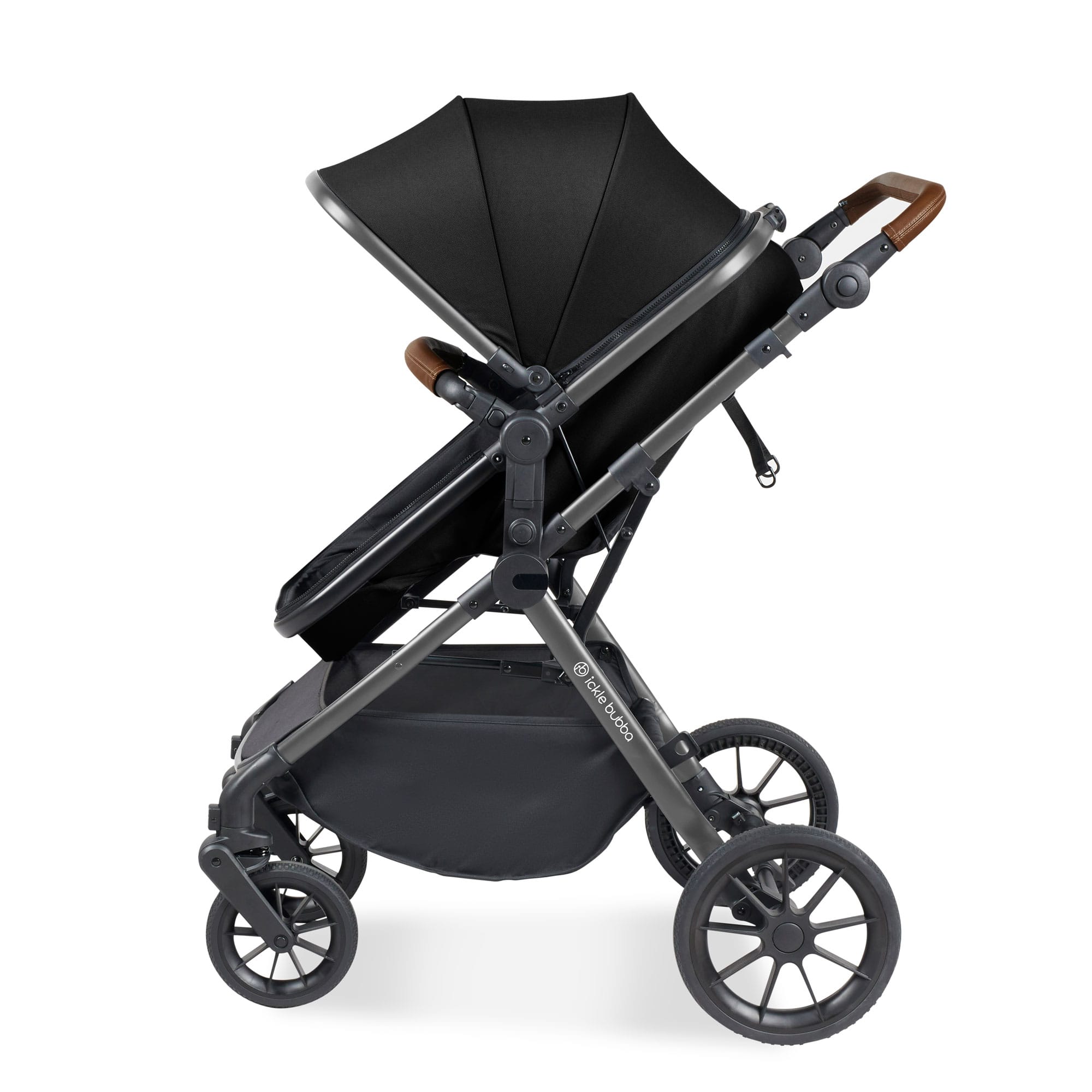 Ickle Bubba Cosmo 9-Piece Travel System with i-Size Nimbus Car Seat & Spin Isofix Base in Gunmetal / Black / Tan Travel Systems 10-007-330-135 5056515016710