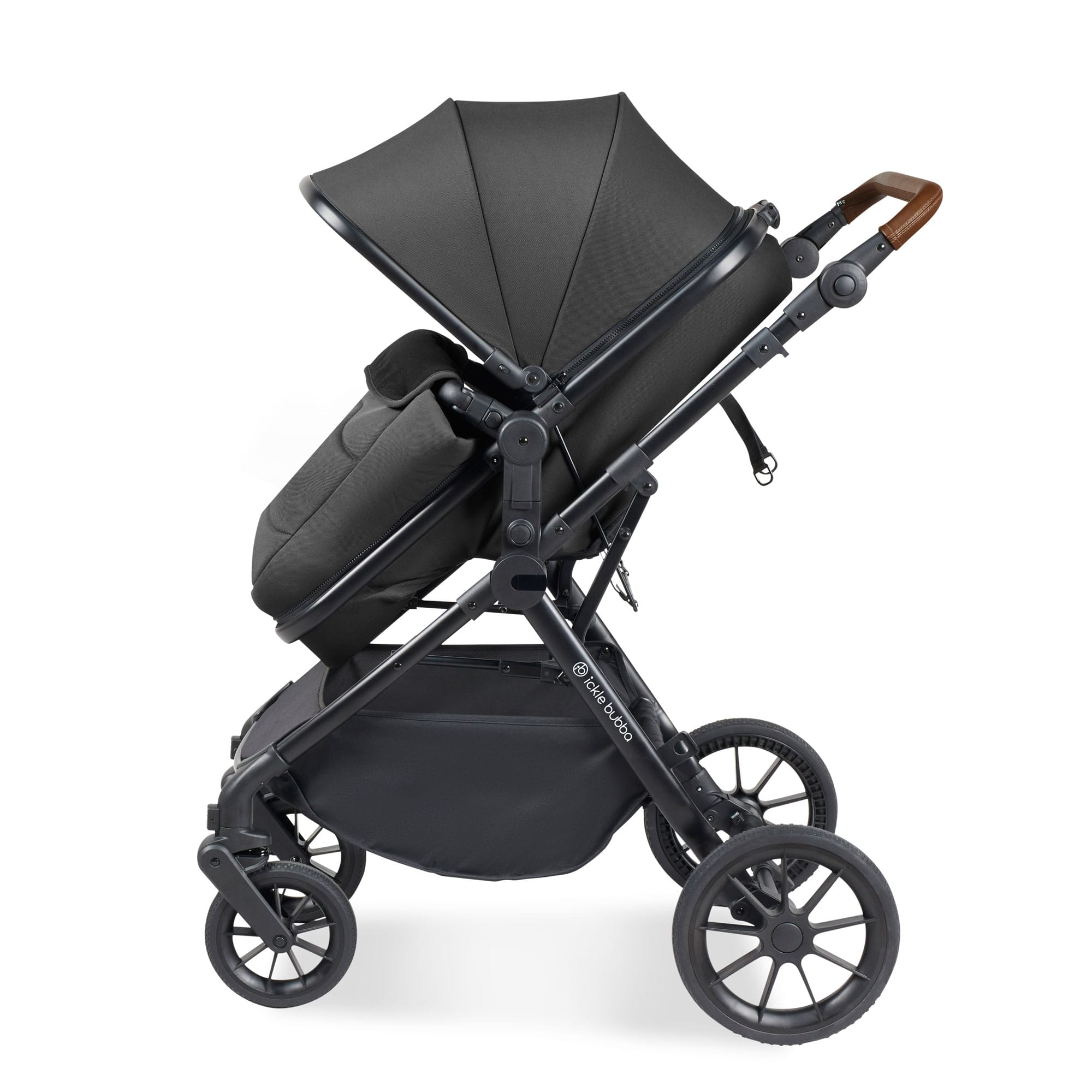 Ickle Bubba Cosmo 9-Piece Travel System with Maxi-Cosi Cabriofix Car Seat & Isofix Base in Black / Graphite Grey / Tan Travel Systems 10-007-360-007 5056515019568