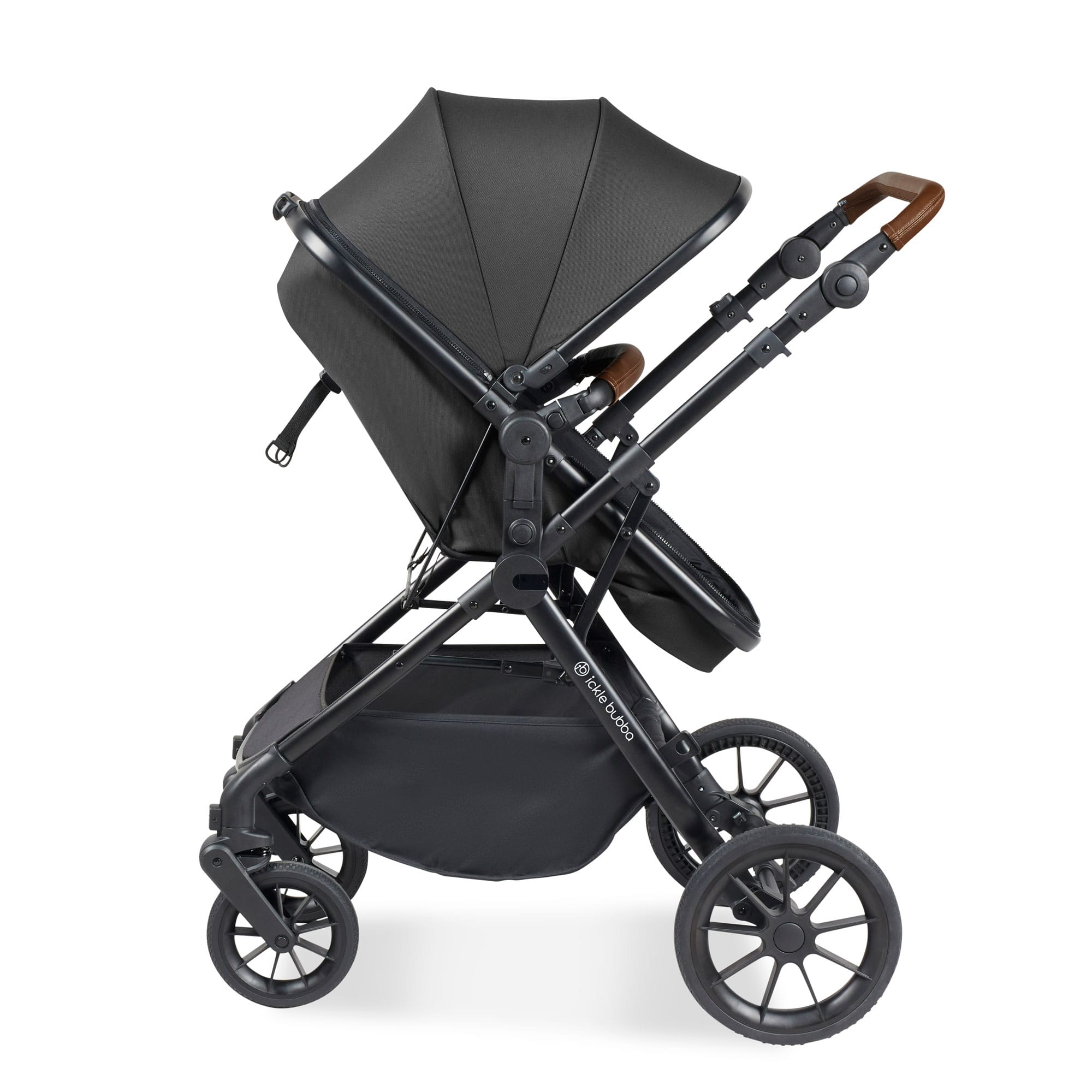 Ickle Bubba Cosmo 9-Piece Travel System with Maxi-Cosi Cabriofix Car Seat & Isofix Base in Black / Graphite Grey / Tan Travel Systems 10-007-360-007 5056515019568