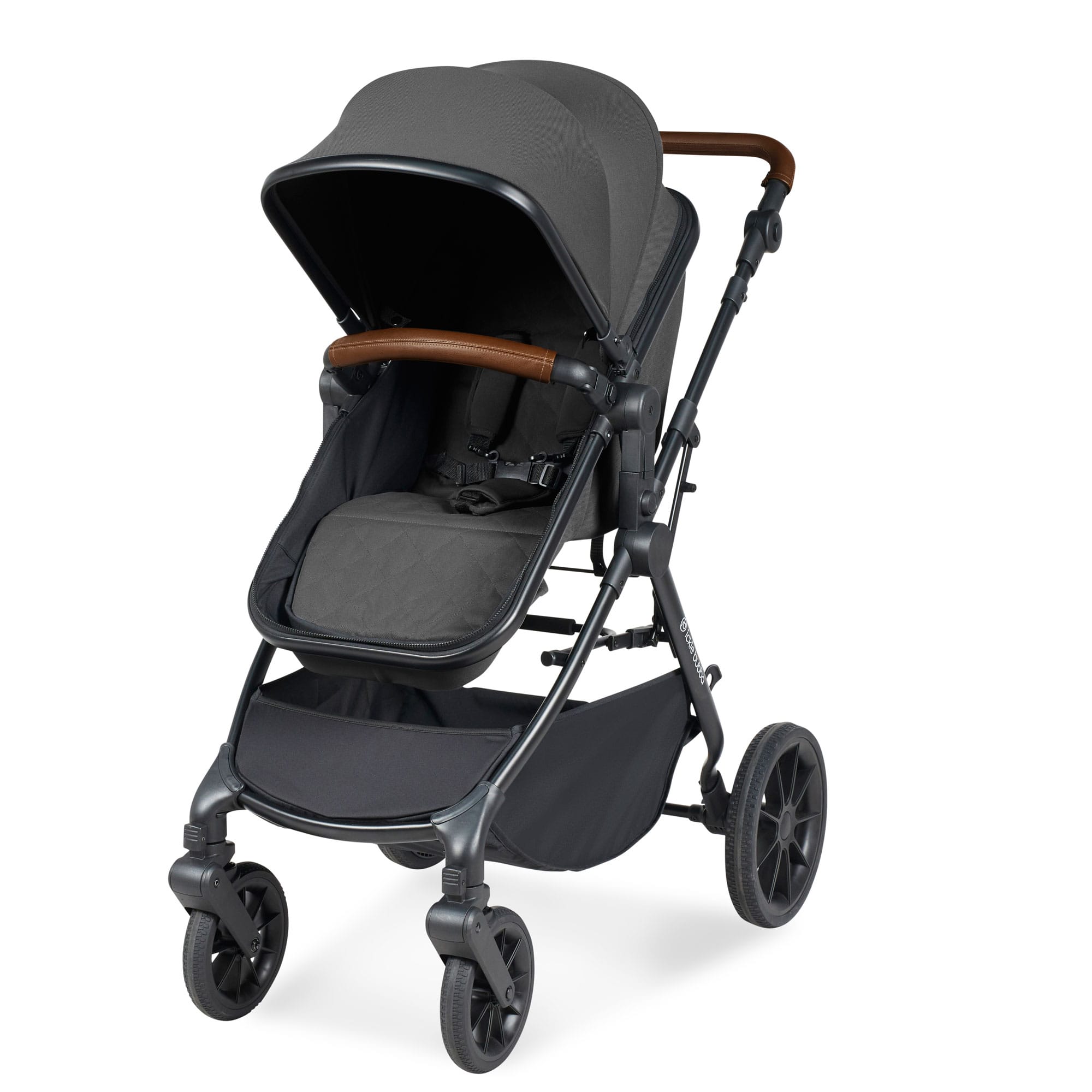 Ickle Bubba Cosmo 9-Piece Travel System with Maxi-Cosi Cabriofix Car Seat & Isofix Base in Black / Graphite Grey / Tan Travel Systems 10-007-360-007 5056515019568
