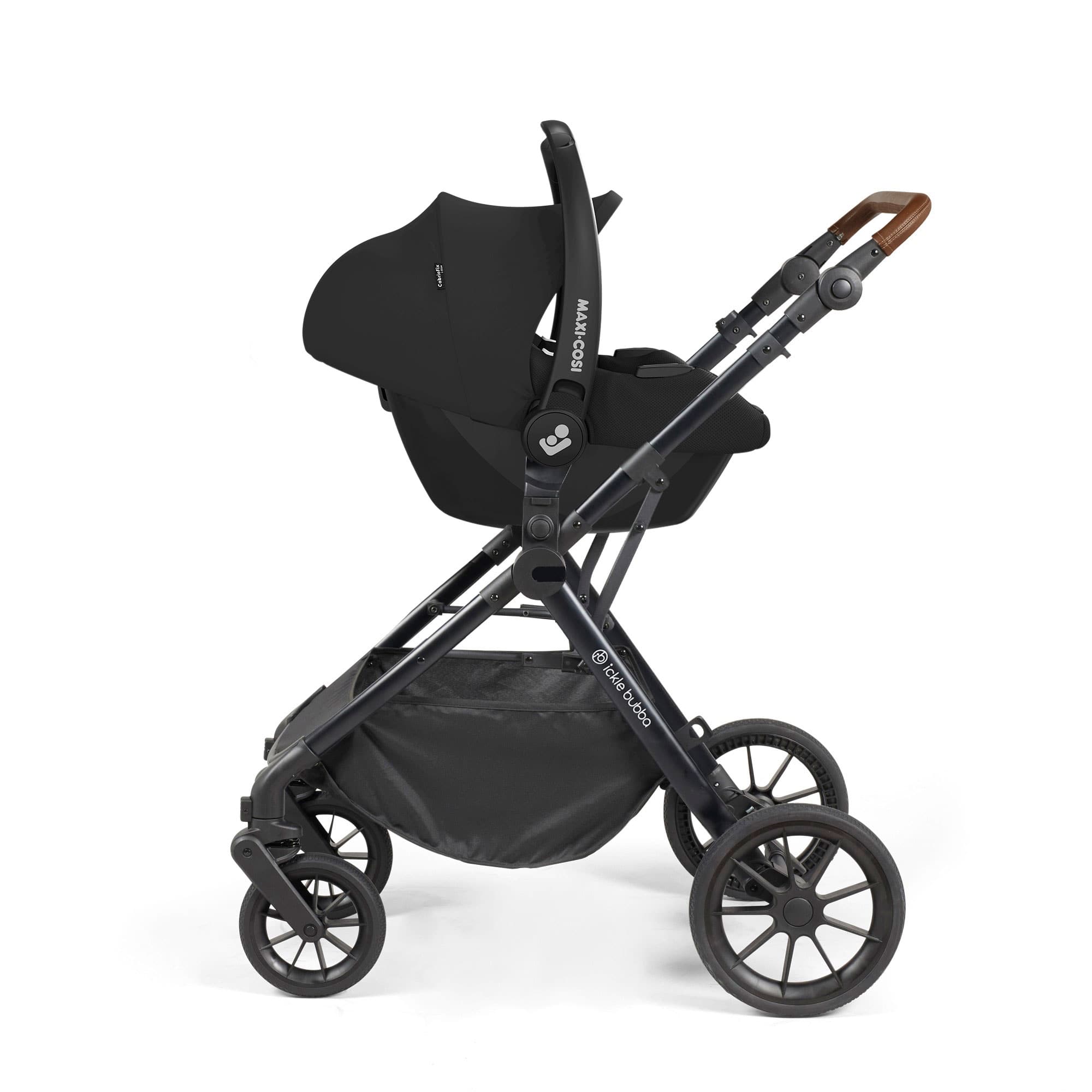 Ickle Bubba Cosmo 9-Piece Travel System with Maxi-Cosi Cabriofix Car Seat & Isofix Base in Black / Graphite Grey / Tan Travel Systems 10-007-360-007 5056515019568
