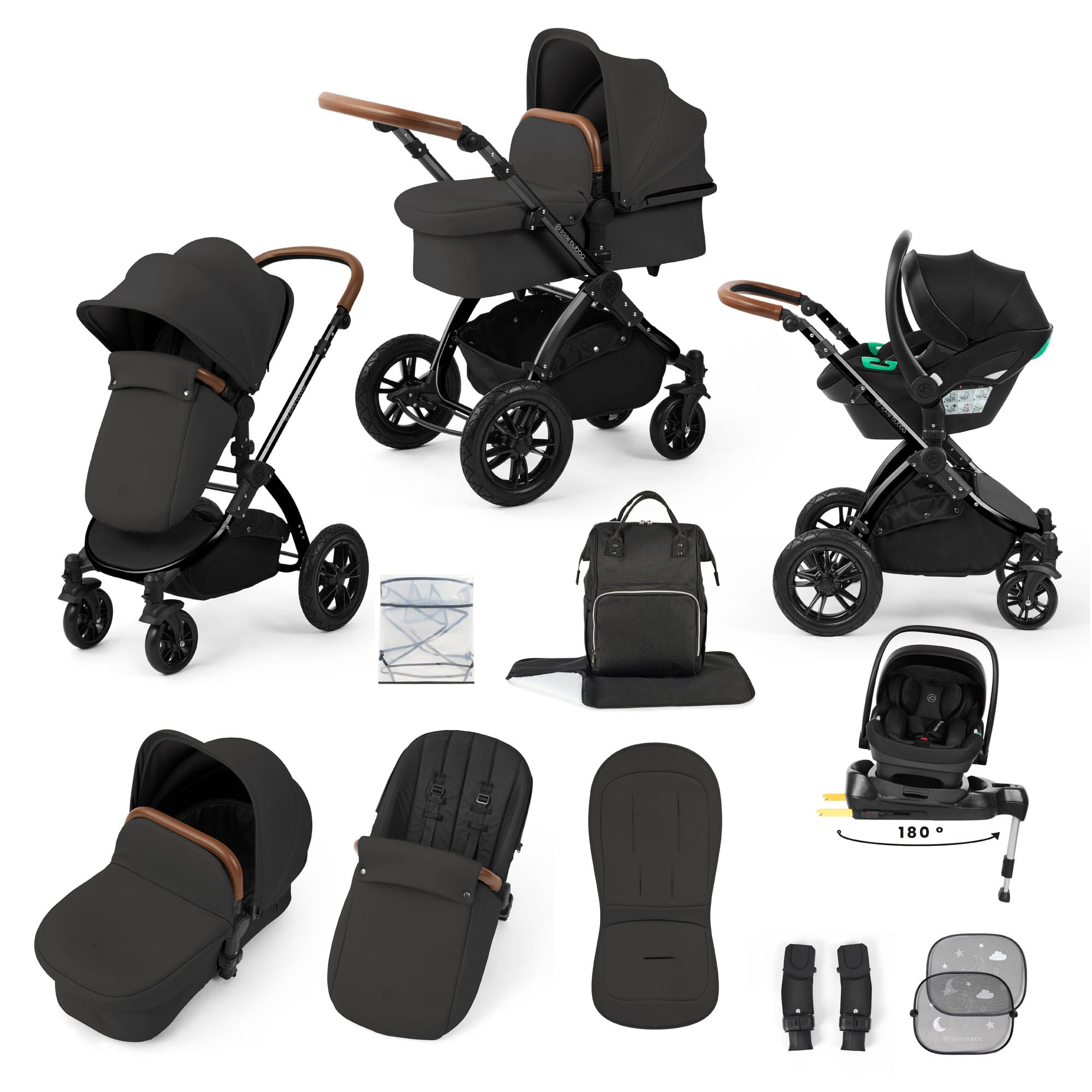 Ickle Bubba Stomp Luxe 12 Piece Travel System with i-Size Nimbus Car Seat & Spin Isofix Base in Charcoal Grey Travel Systems 10-011-330-207 5056515016741