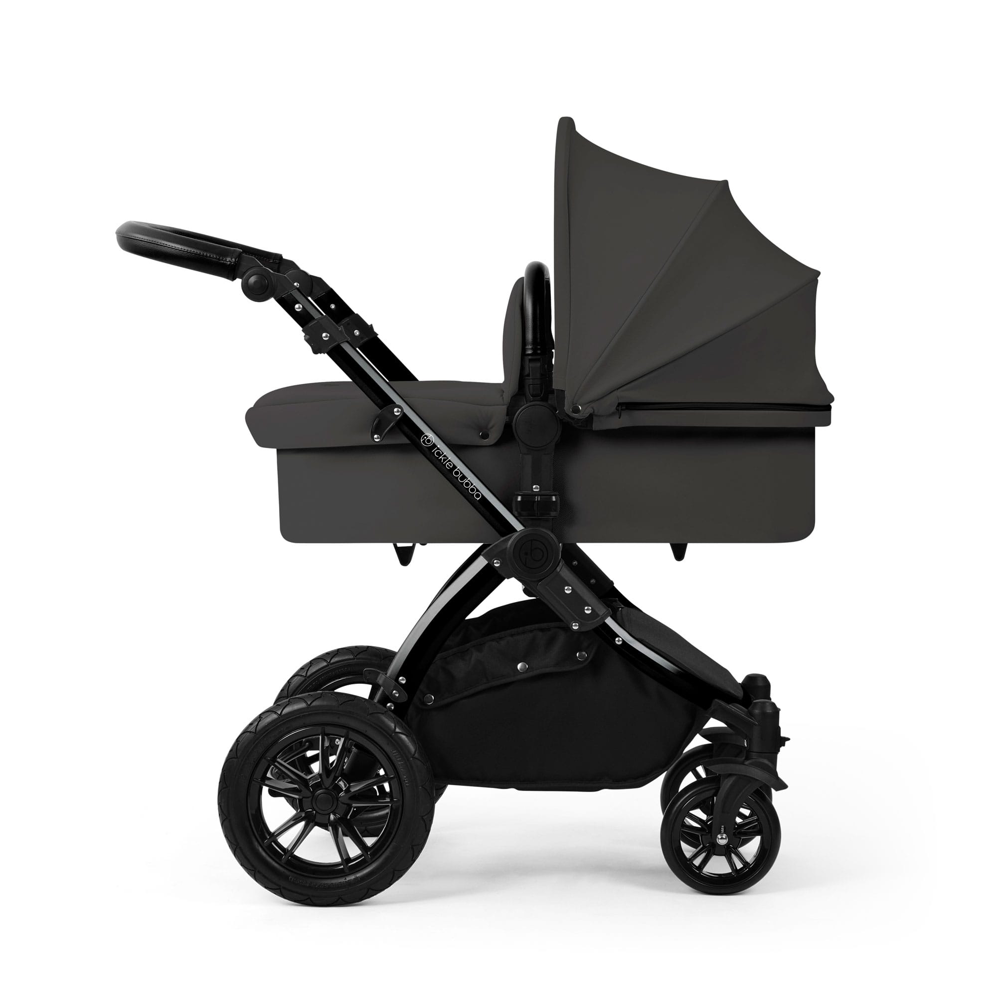 Ickle Bubba Stomp Luxe 12 Piece Travel System with i-Size Nimbus Car Seat & Spin Isofix Base in Charcoal Grey Travel Systems