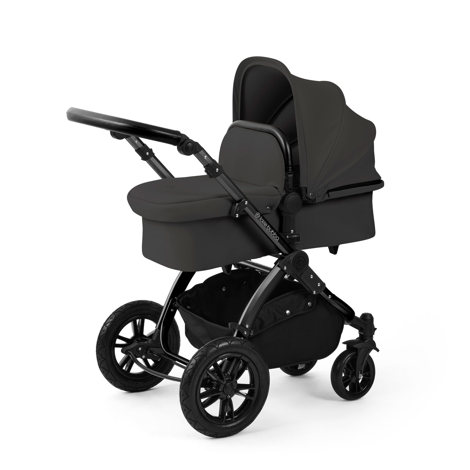Ickle Bubba Stomp Luxe 12 Piece Travel System with i-Size Nimbus Car Seat & Spin Isofix Base in Charcoal Grey Travel Systems
