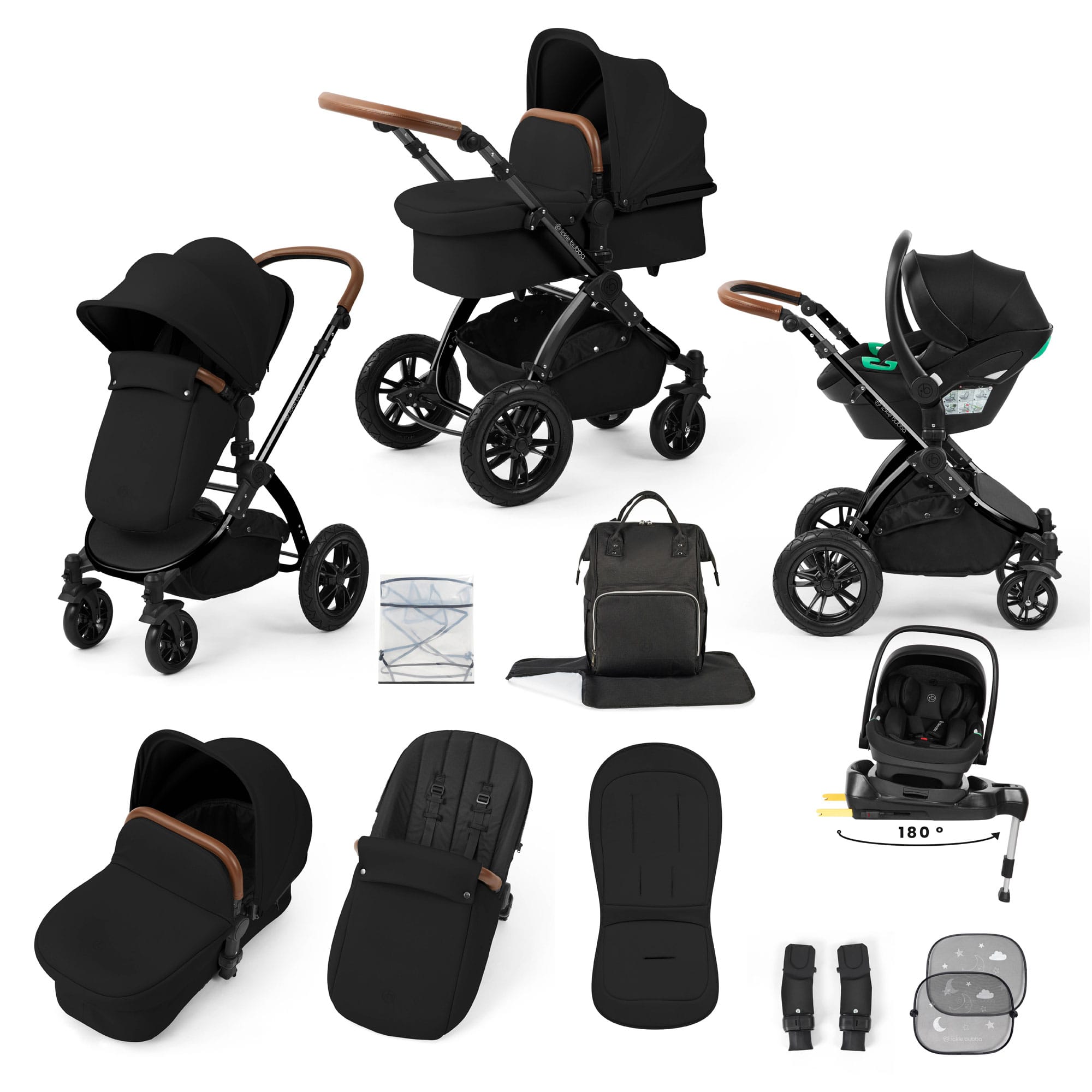 Ickle Bubba Stomp Luxe 12 Piece Travel System with i-Size Nimbus Car Seat & Spin Isofix Base in Midnight Travel Systems 10-011-330-203 5056515016789
