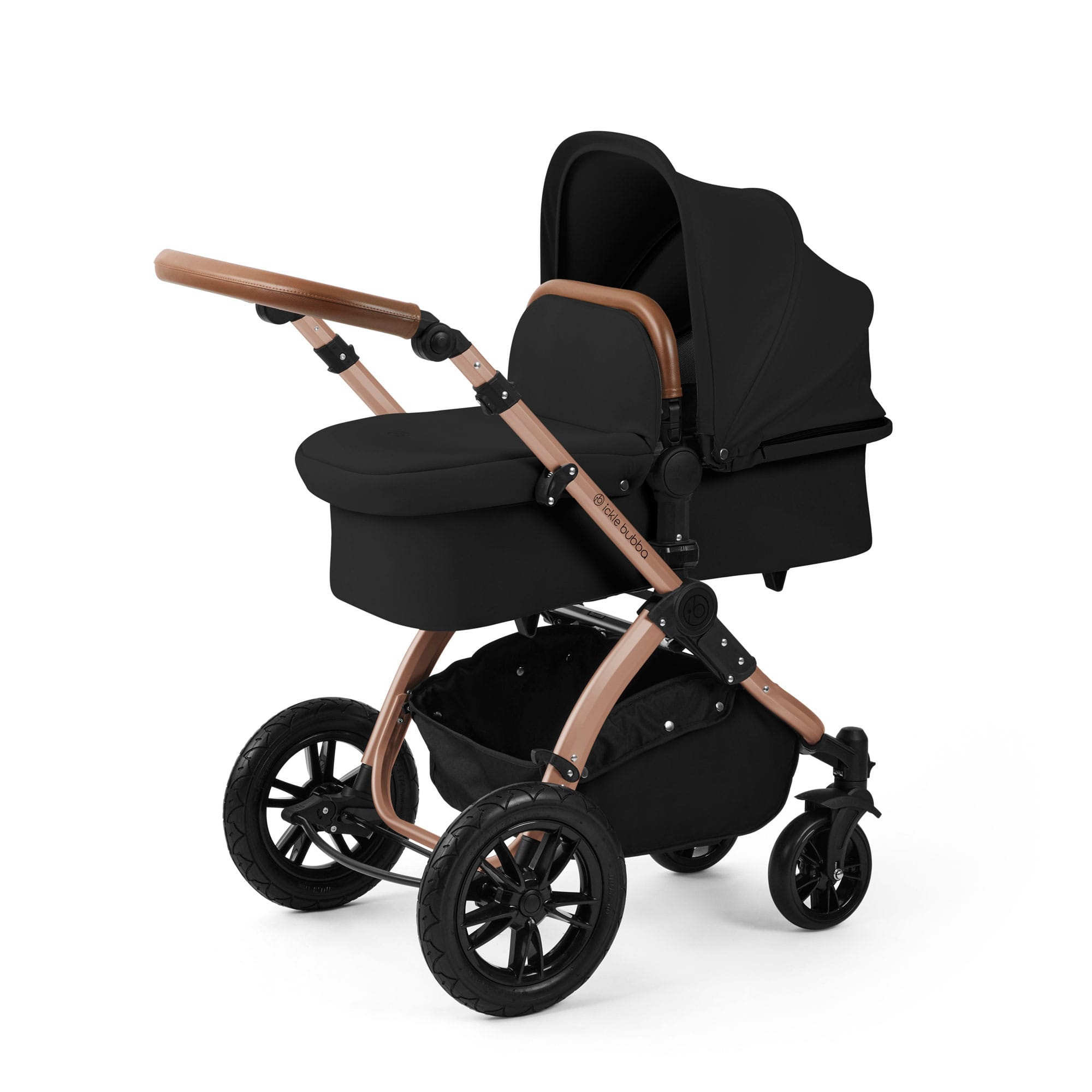 Ickle Bubba Stomp Luxe 12 Piece Travel System with i-Size Nimbus Car Seat & Spin Isofix Base in Midnight Travel Systems