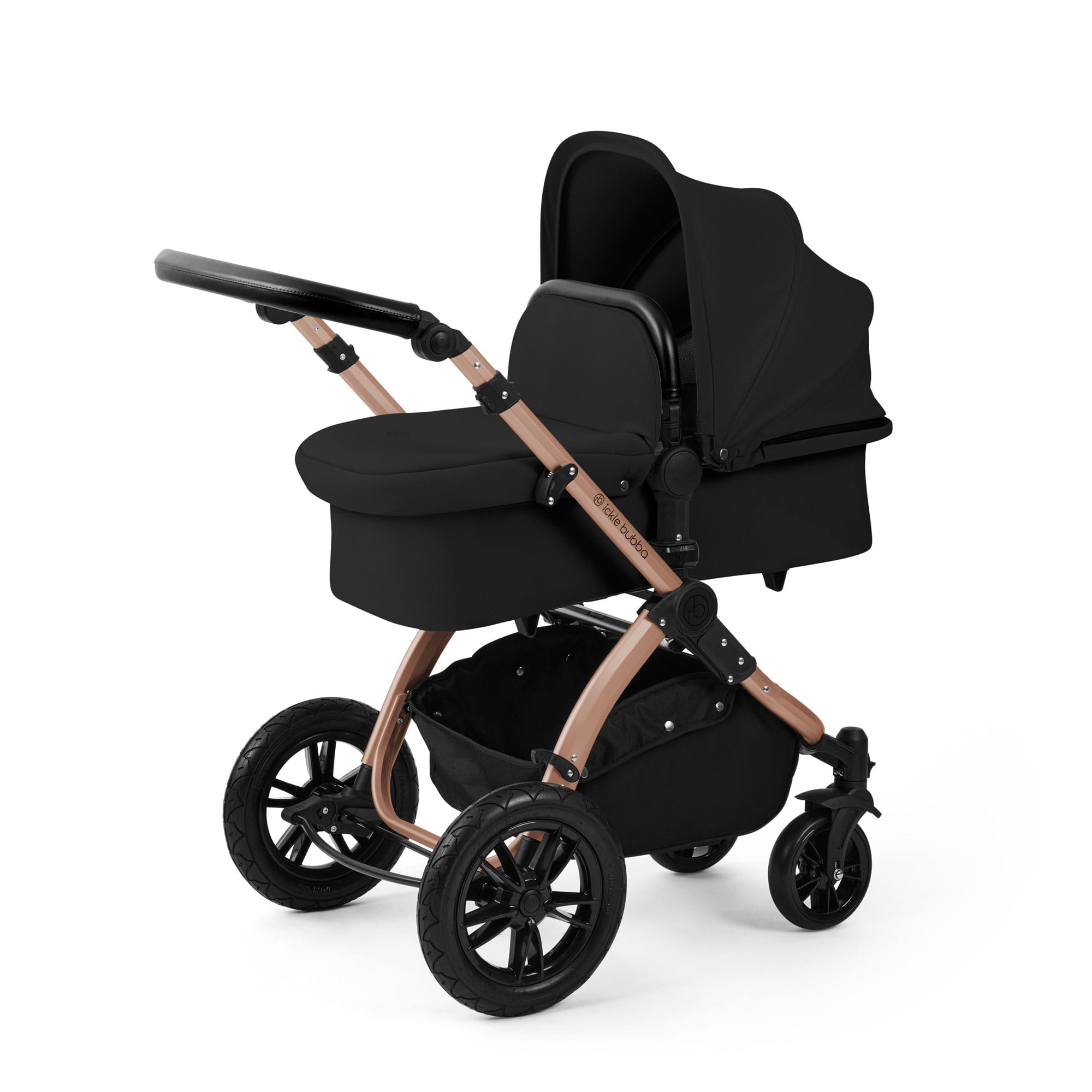 Ickle Bubba Stomp Luxe 12 Piece Travel System with i-Size Nimbus Car Seat & Spin Isofix Base in Midnight Travel Systems