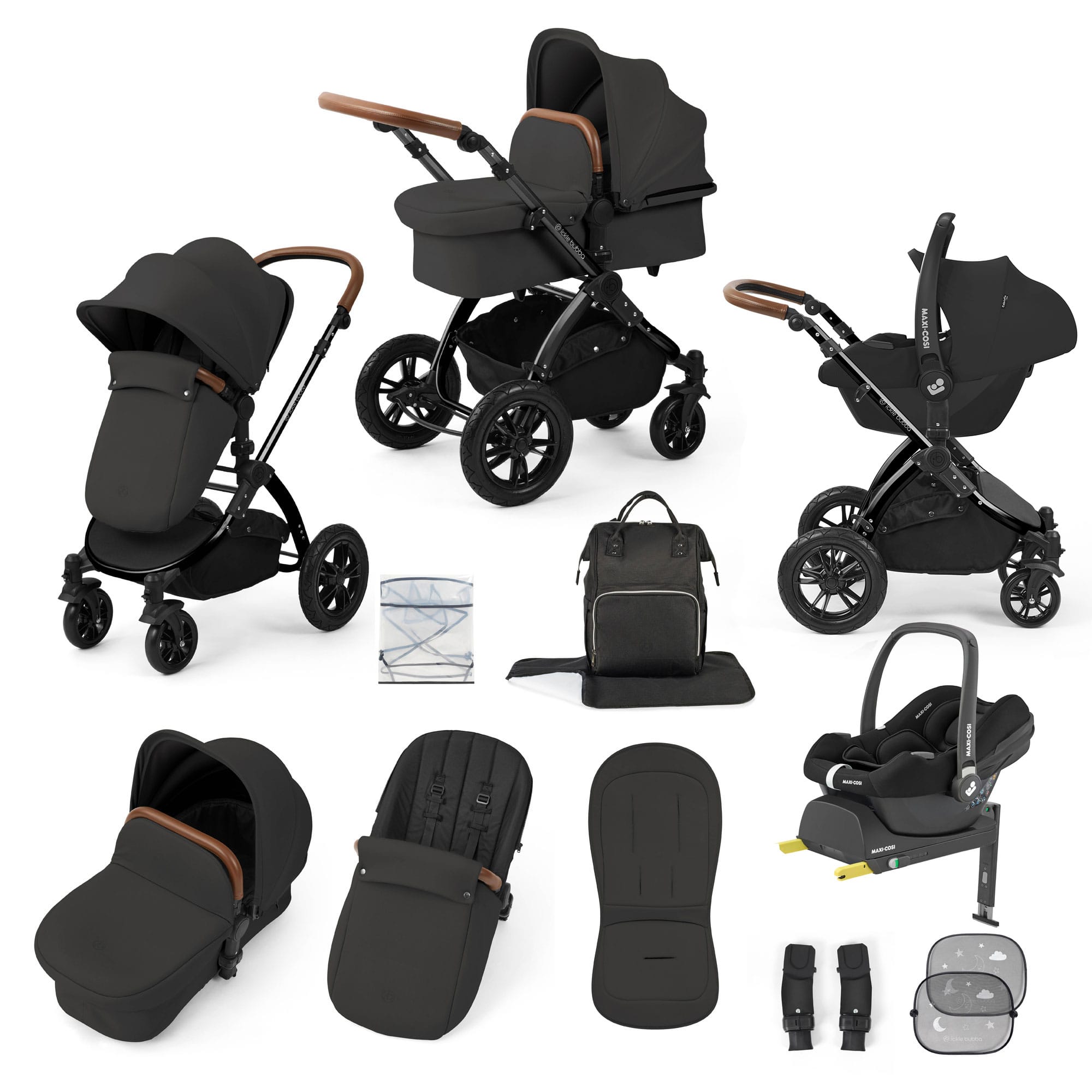 Ickle Bubba Stomp Luxe 12 Piece Travel System with Maxi-Cosi Cabriofix i-Size Car Seat & Isofix Base in Charcoal Grey Travel Systems 10-011-360-207 5056515019629