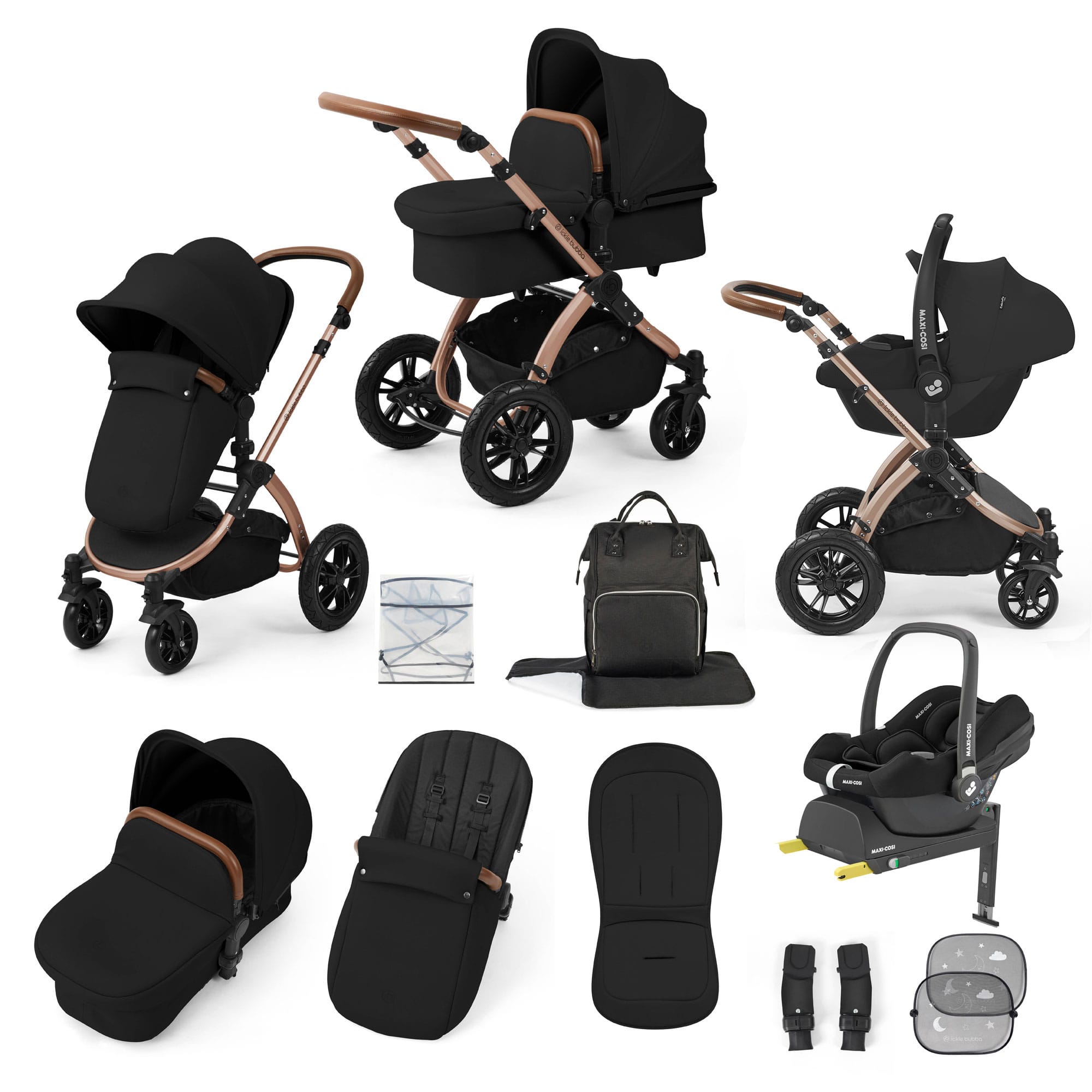 Ickle Bubba Stomp Luxe 12 Piece Travel System with Maxi-Cosi Cabriofix i-Size Car Seat & Isofix Base in Midnight Travel Systems 10-011-360-021 5056515019742