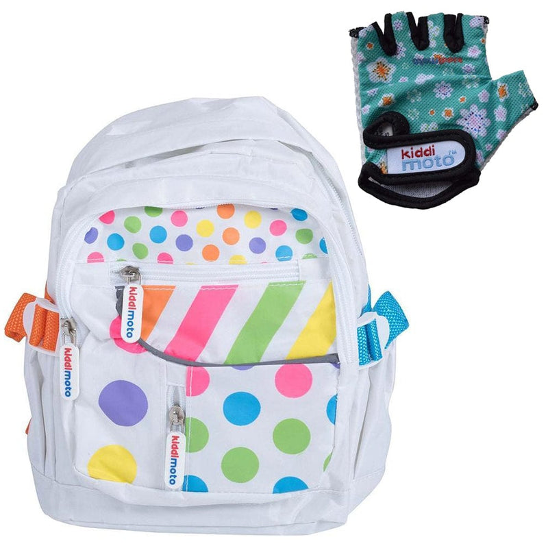 Kiddimoto Backpack Small Pastel Dotty with Fleur Gloves Push Along Toys BPD-S/GLV068S 5060262725191
