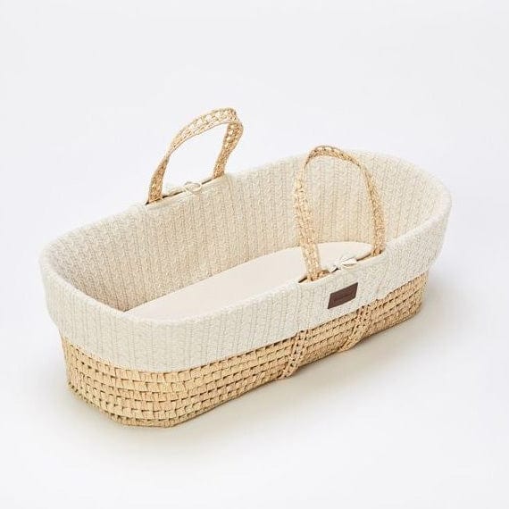 The Little Green Sheep Knitted Moses Basket and Rocking Stand Bundle in Linen Moses Baskets & Stands FNBB010LN