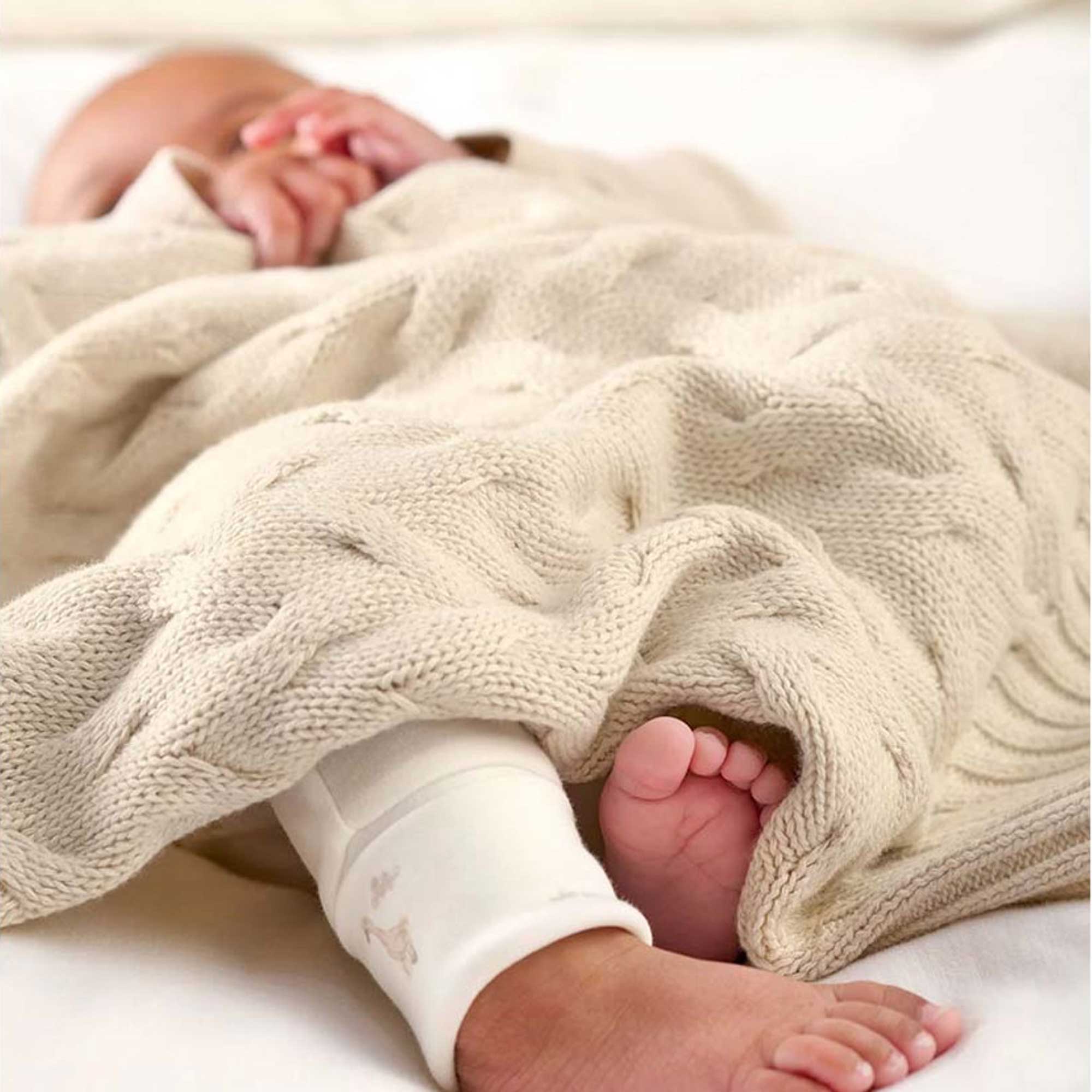 Mamas & Papas Knitted Blanket in Duckling Cable Cot & Cot Bed Blankets 7883RE400 5063229111907