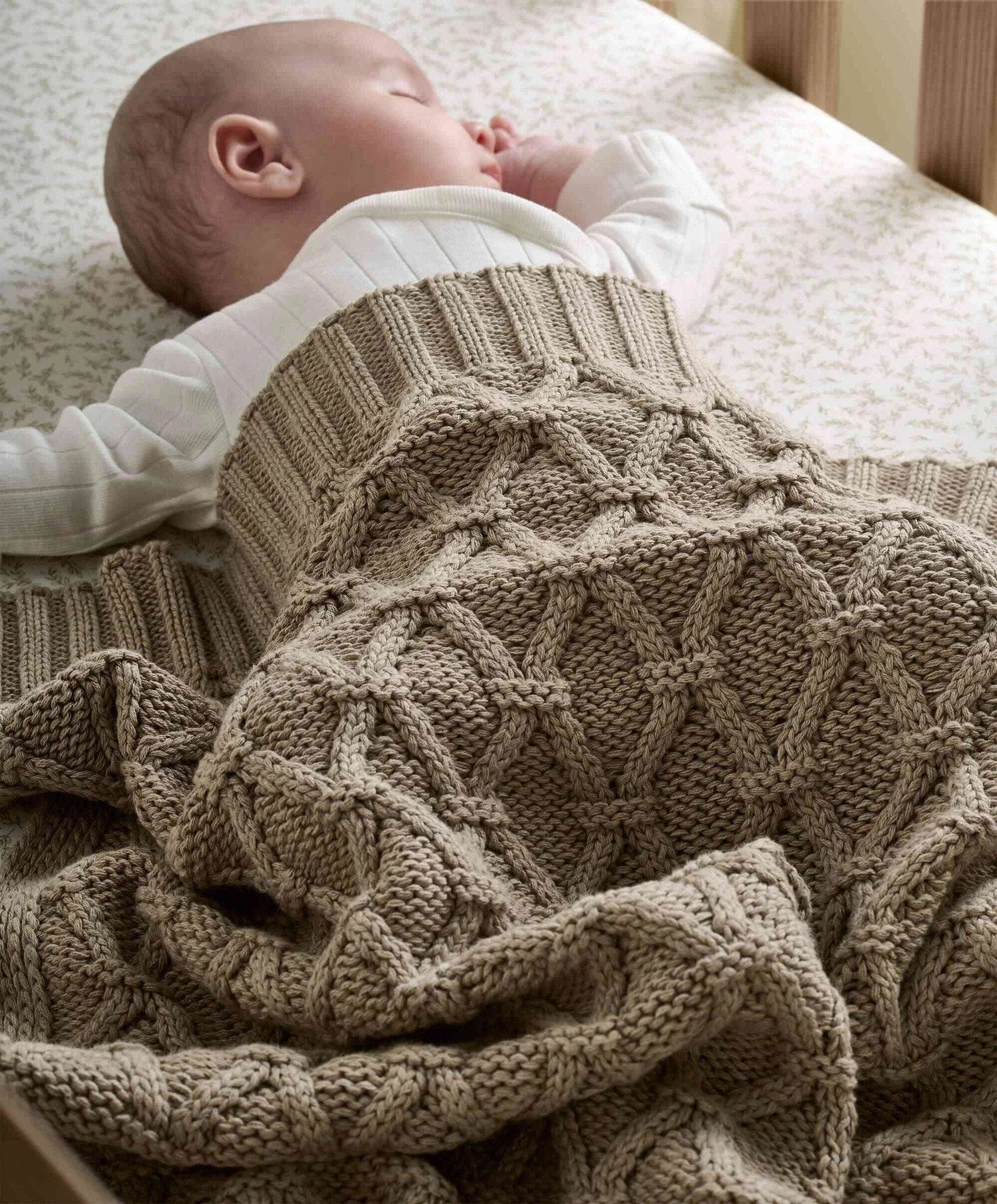 Mamas & Papas Knitted Pram Blanket in Diamond Mocha Cot & Cot Bed Blankets 7883U2300