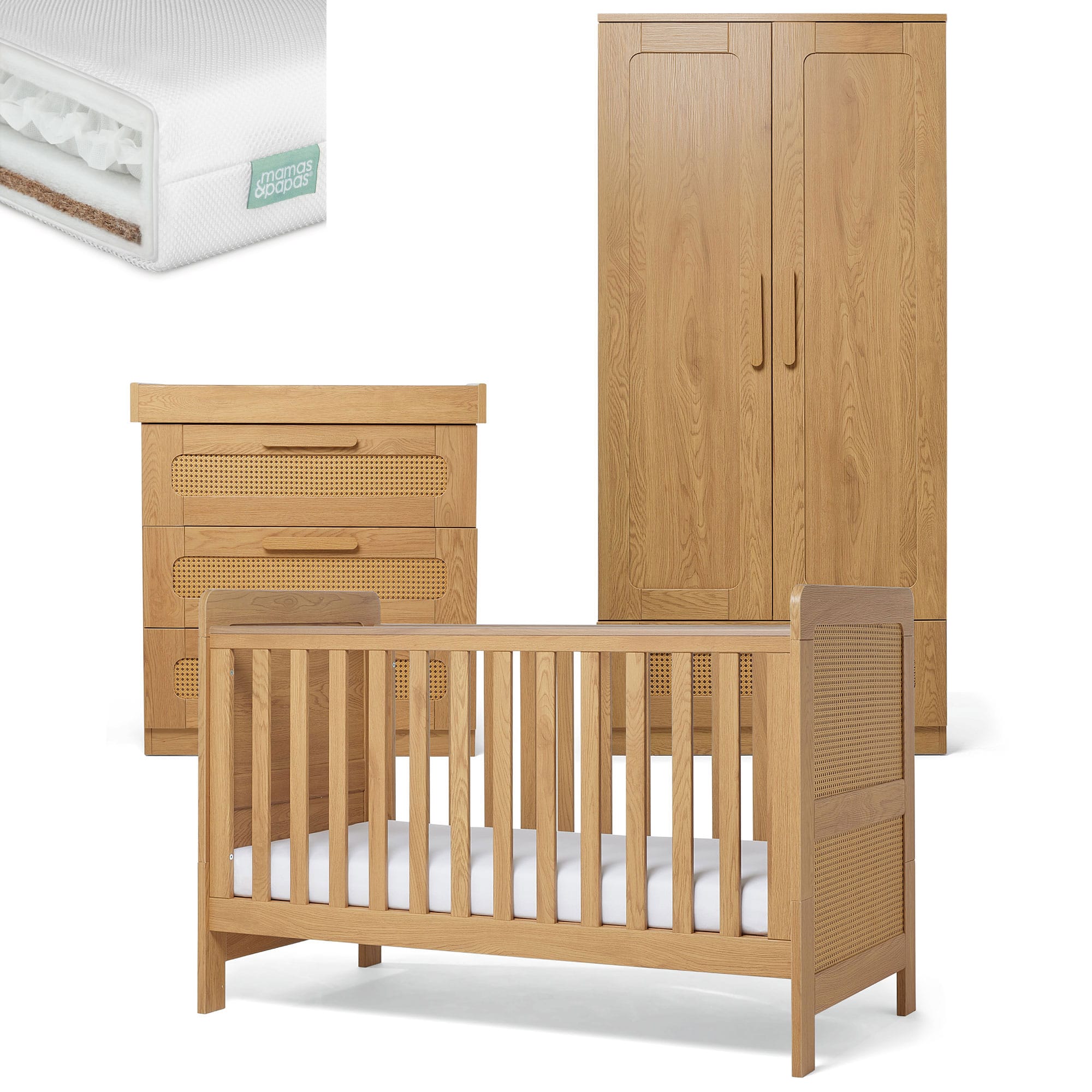 Mamas & Papas Esna 3 Piece Range in Rattan/Oak Nursery Room Sets RAES1RA00-04 5063229160011