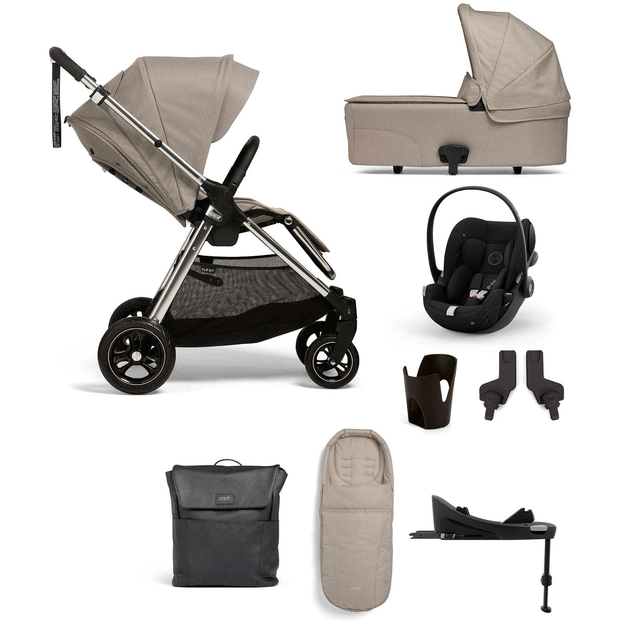 Mamas & Papas Flip XT³ 8 Piece Essentials Bundle with Car Seat in Fawn Travel Systems