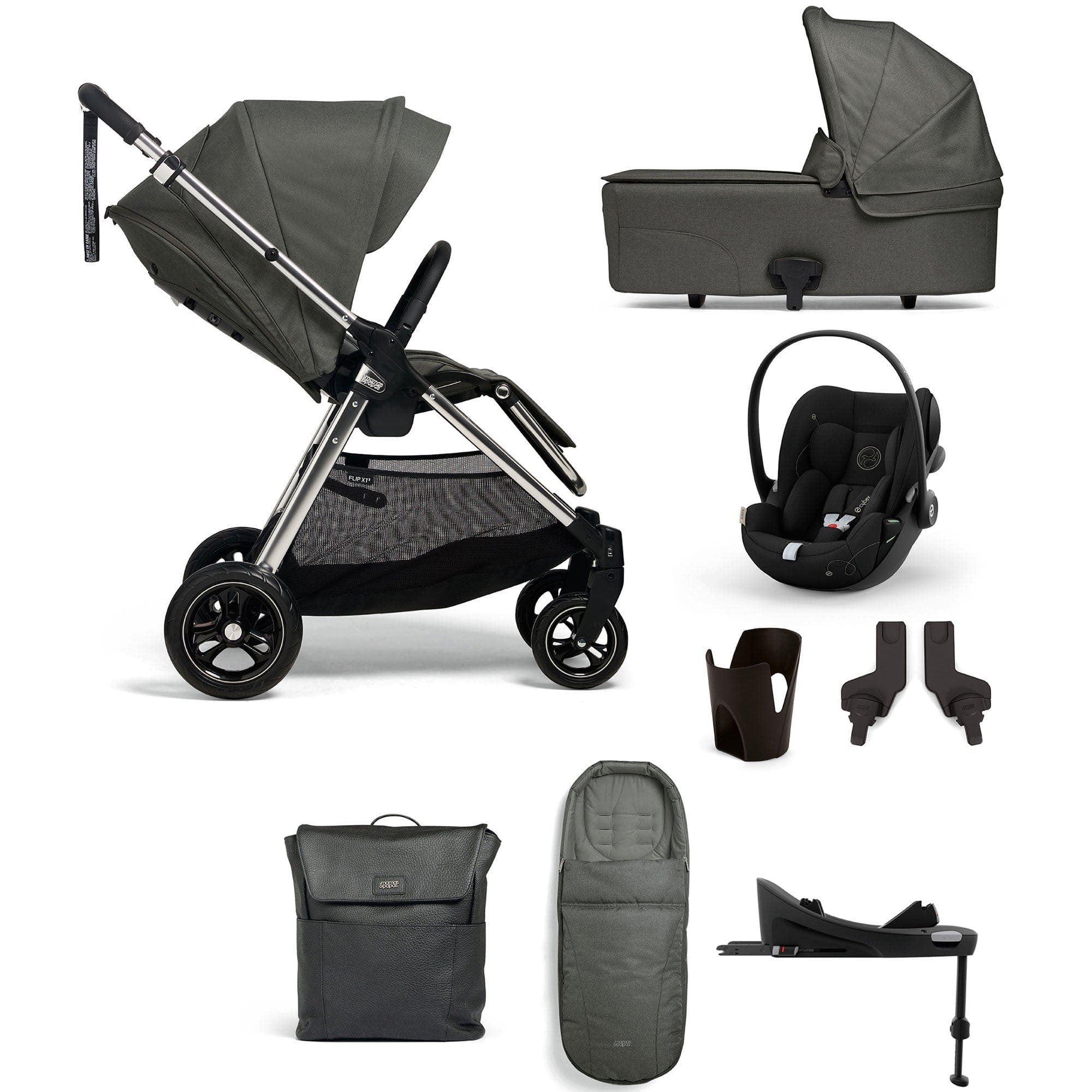 Mamas & Papas Flip XT³ 8 Piece Essentials Bundle with Car Seat in Harbour Grey Travel Systems