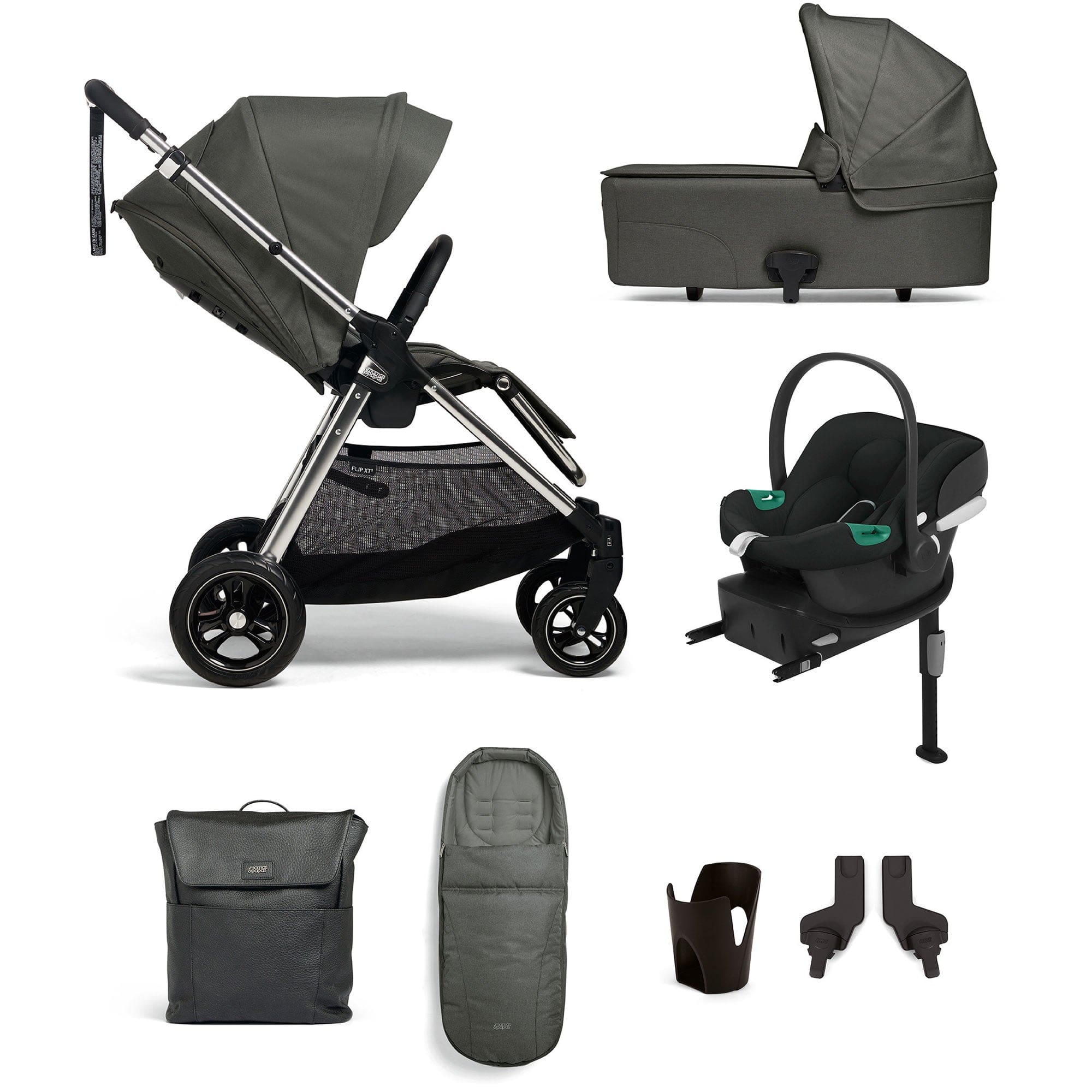 Mamas & Papas Flip XT³ 8 Piece Essentials Bundle with Car Seat in Harbour Grey Travel Systems 61941HB00 5063229087516