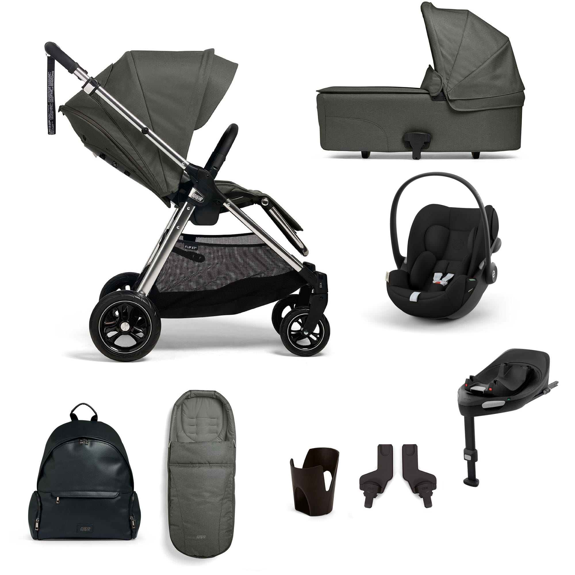 Mamas & Papas Flip XT³ 8 Piece Essentials Bundle with Car Seat in Harbour Grey Travel Systems 61951HB00 5063229087516