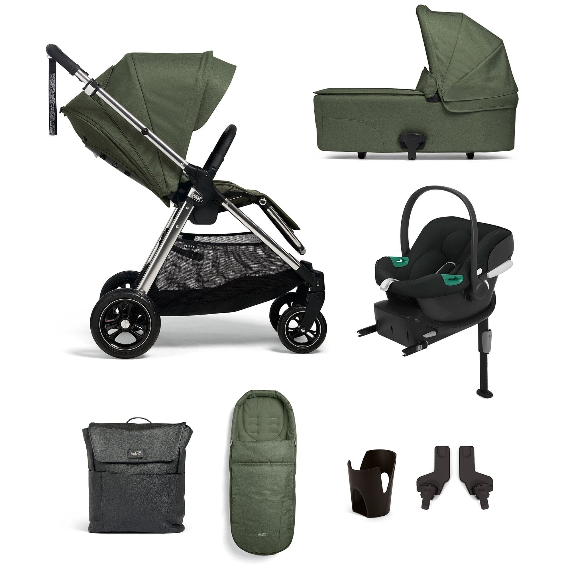 Mamas & Papas Flip XT³ 8 Piece Essentials Bundle with Car Seat in Juniper Travel Systems 61941JN00 5063229087431