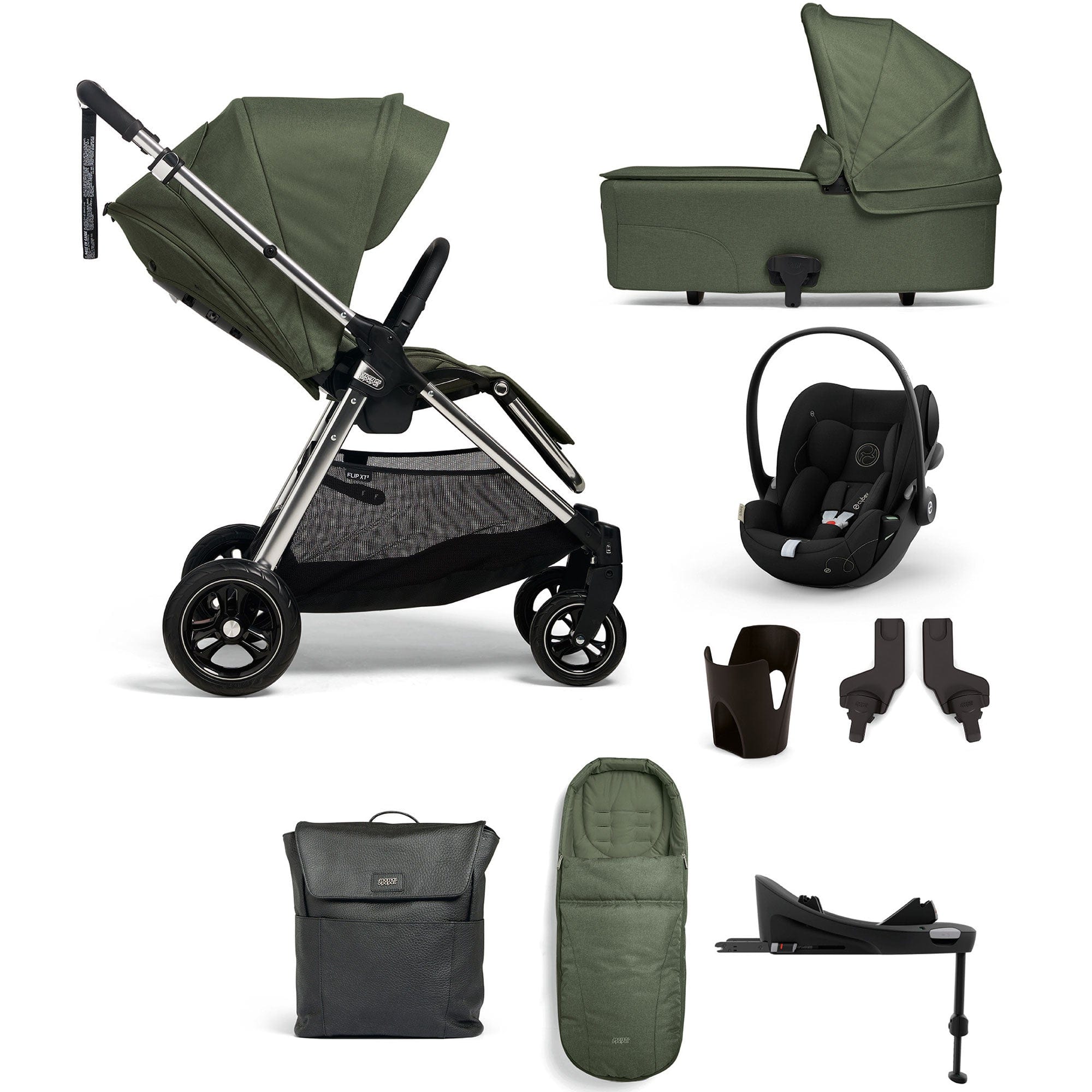 Mamas & Papas Flip XT³ 8 Piece Essentials Bundle with Car Seat in Juniper Travel Systems