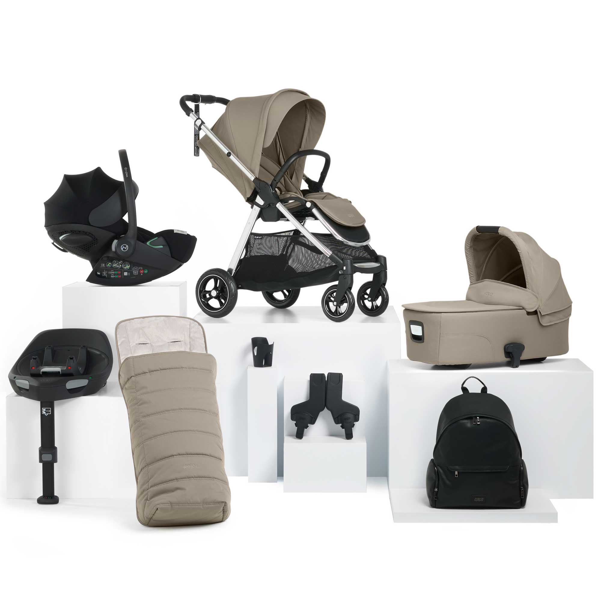 Mamas & Papas Flip XT³ 8 Piece Essentials Bundle with Car Seat in Sage Grey Travel Systems 6195SA801-1 5063229227172