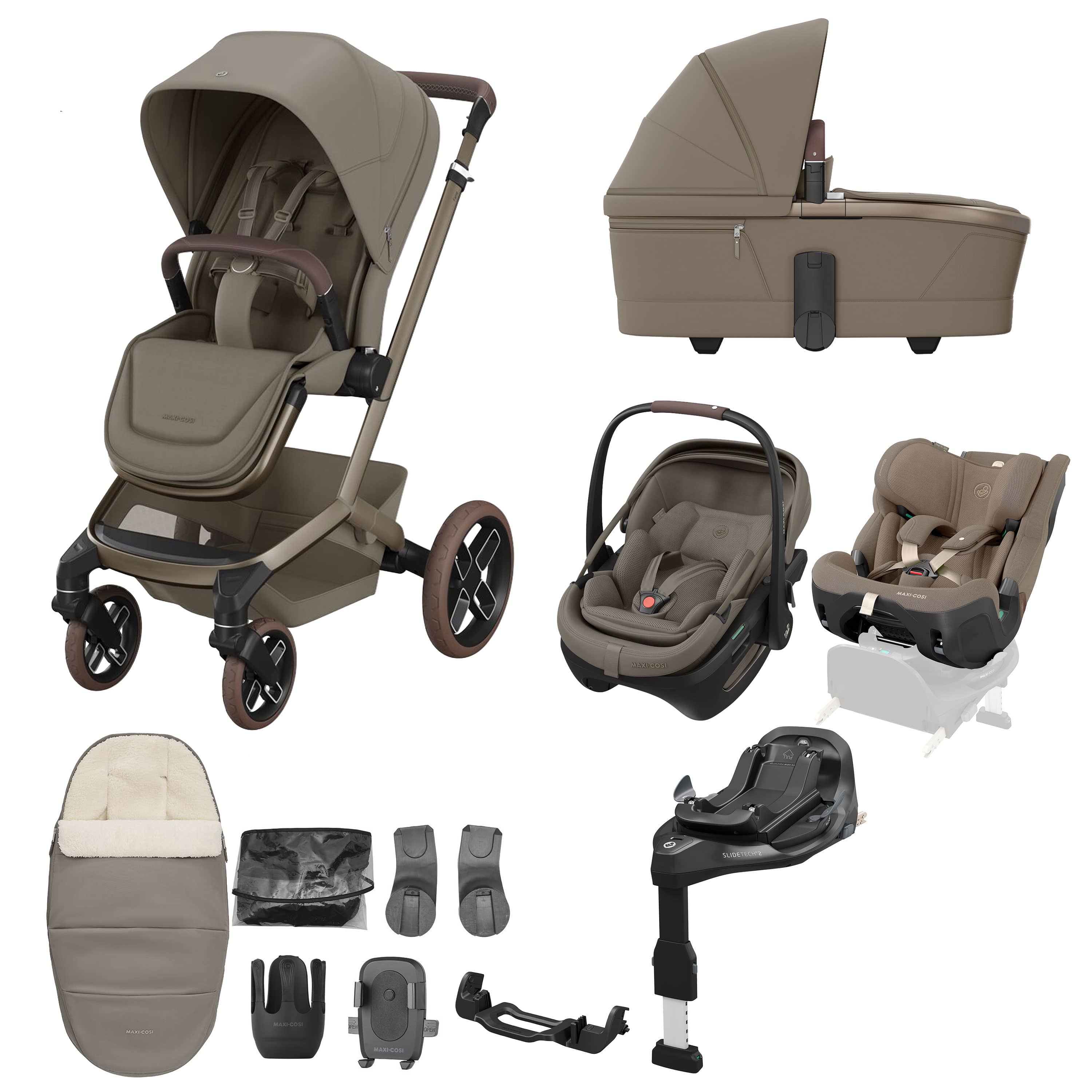 Maxi-Cosi Fame 10 Piece Ultimate Family XL Bundle in Oak Truffle Travel Systems KF10000248 8720291004380