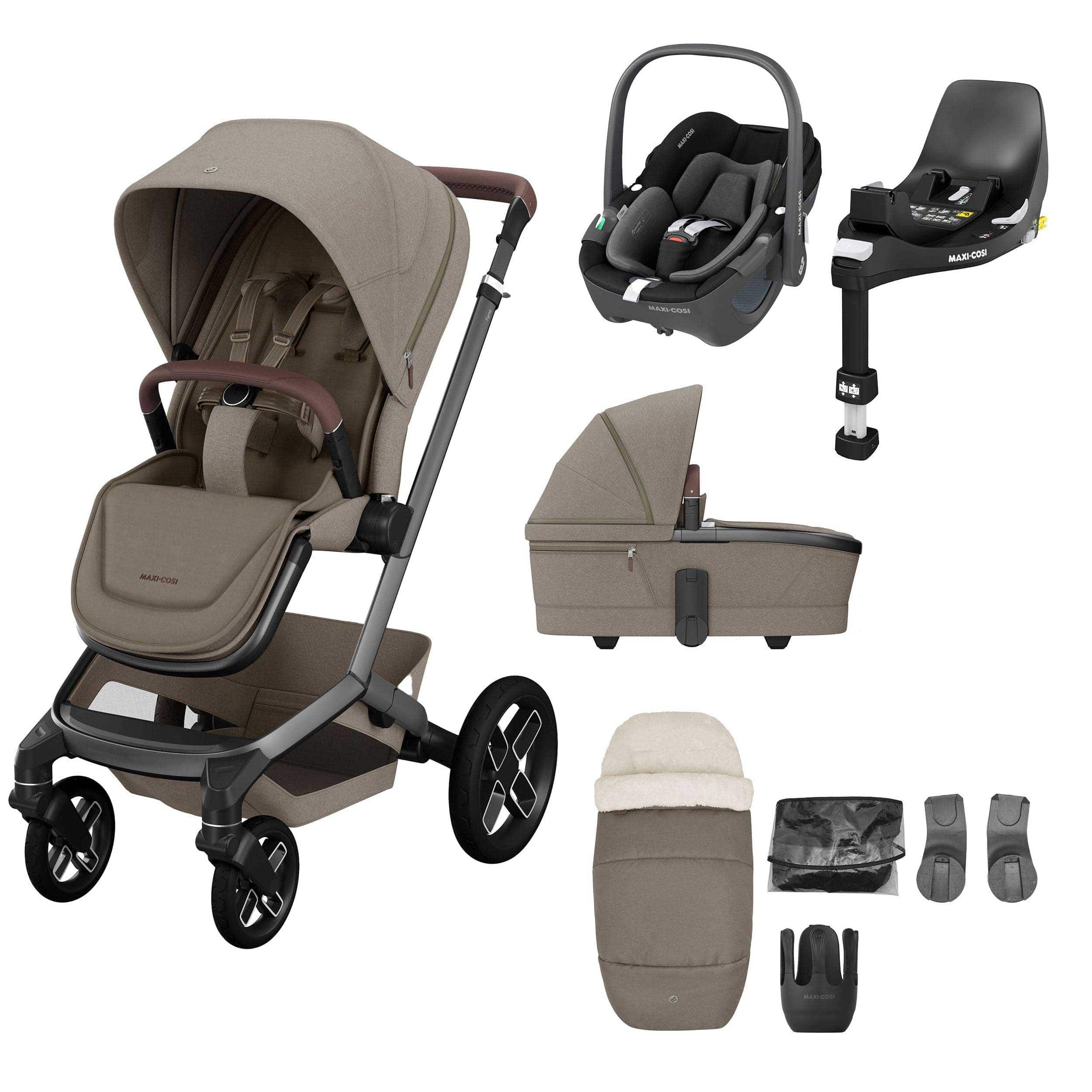 Maxi-Cosi FAME 8 Piece Complete Bundle in Twillic Truffle (Black Wheels) Travel Systems KF10000088 8712930018001