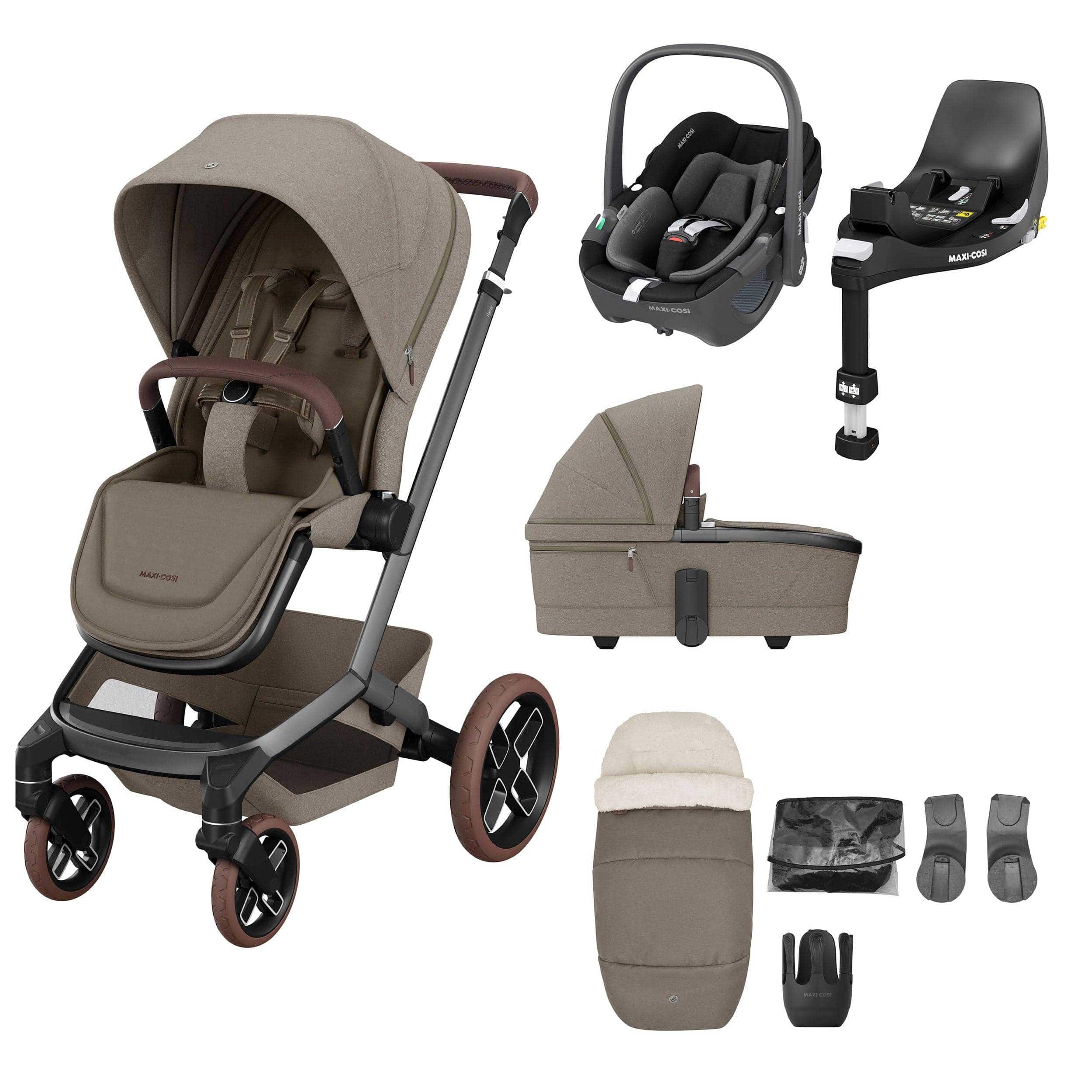 Maxi-Cosi FAME 8 Piece Complete Bundle in Twillic Truffle (Brown Wheels) Travel Systems KF10000089 8712930018018