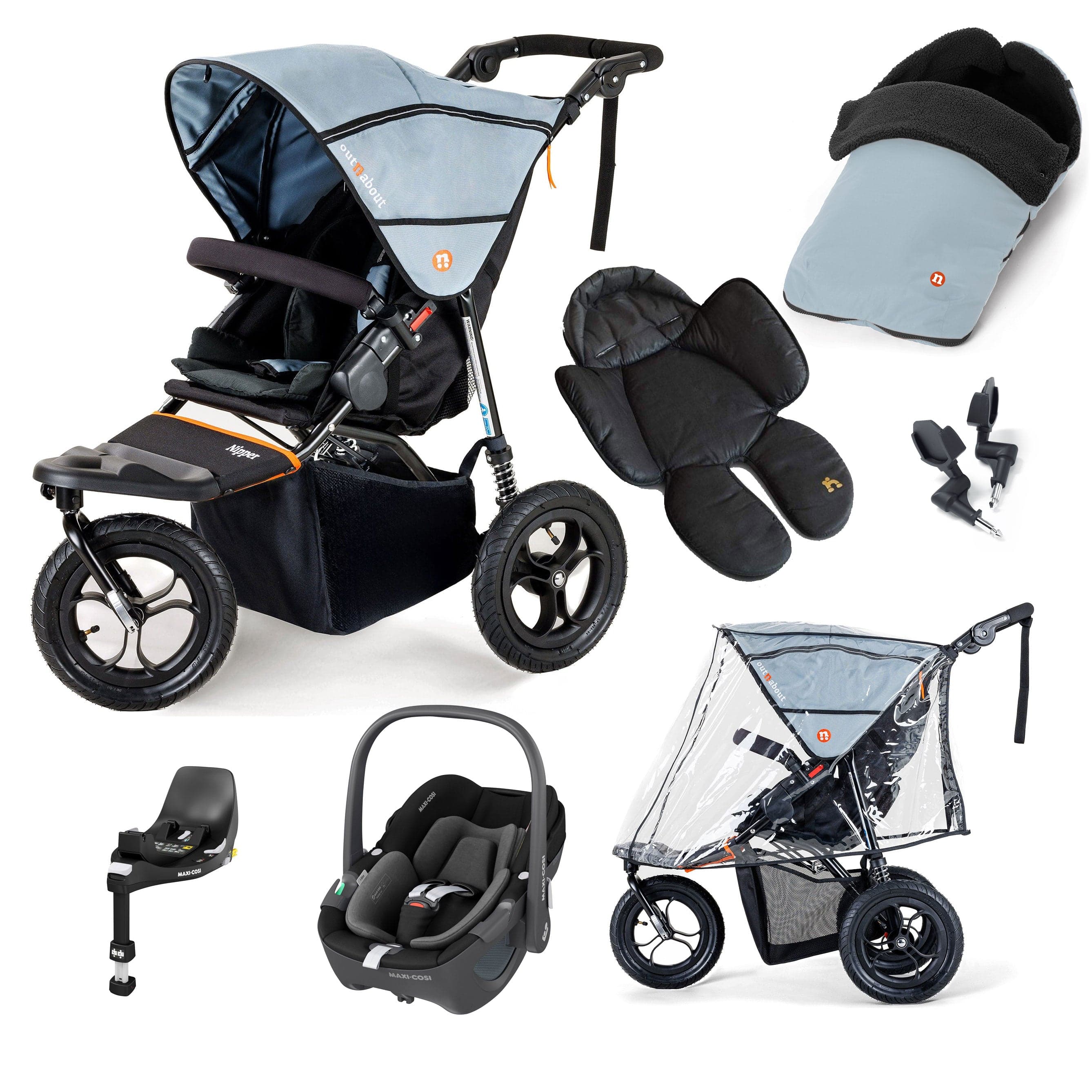 Out n About Nipper Single Maxi-Cosi Comfort Bundle in Rock Salt Grey Travel Systems 15859-MC-P360-RSG 5060167546112
