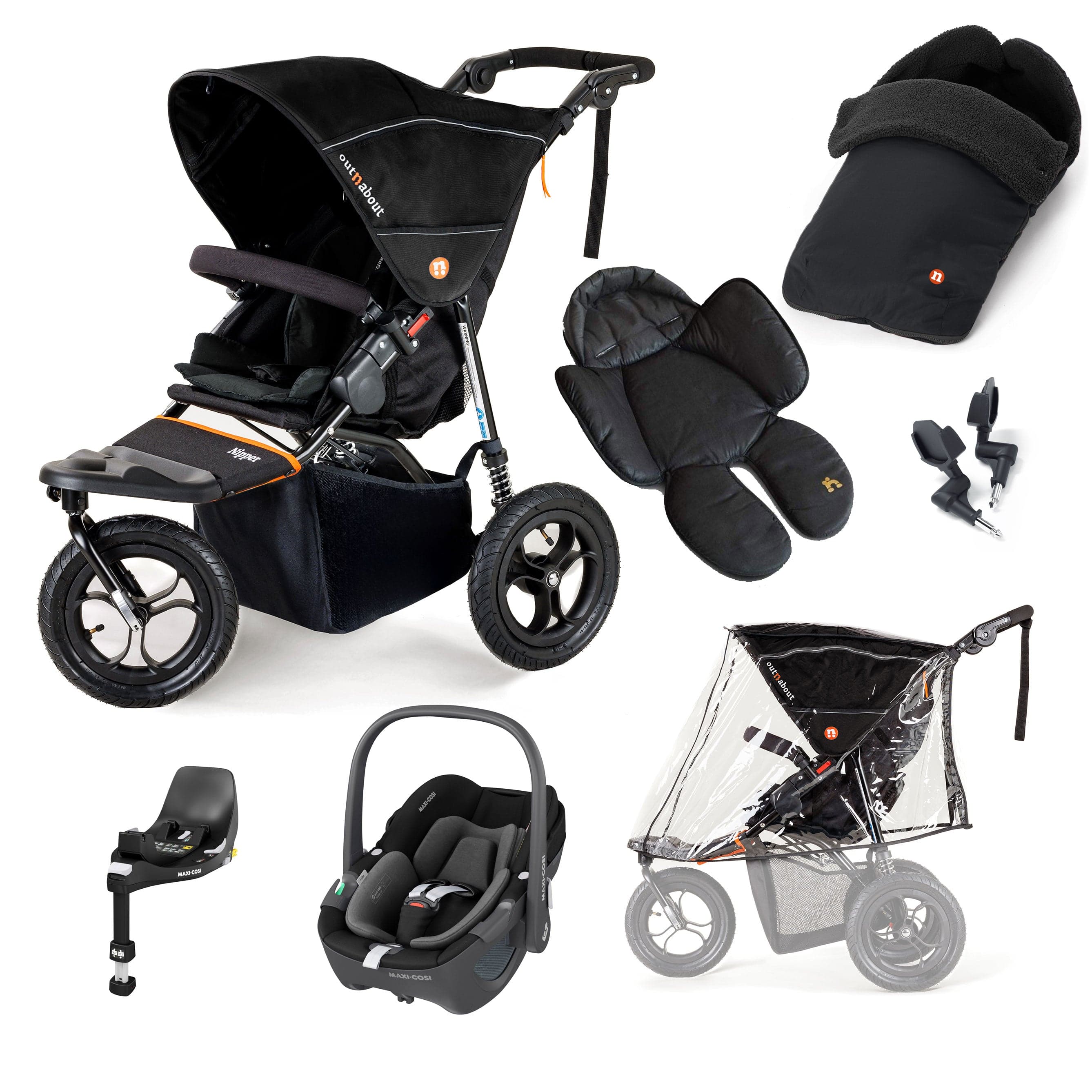 Out n About Nipper Single Maxi-Cosi Comfort Bundle in Summit Black Travel Systems 15862-MC-P360-SB 5060167546778