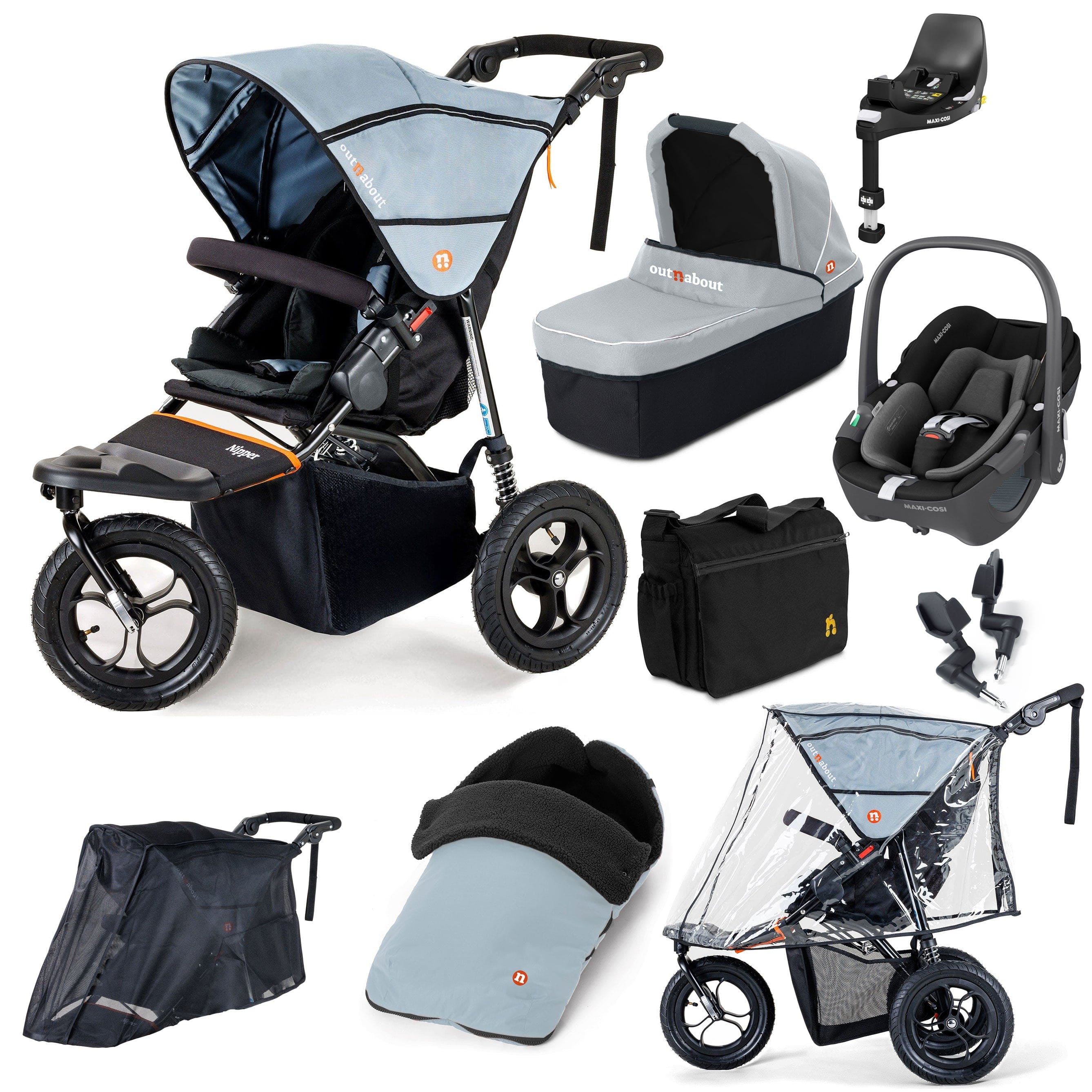 Out n About Nipper Single Maxi-Cosi Ultimate Bundle in Rock Salt Grey Travel Systems 15847-MC-P360-RSG 5060167546112
