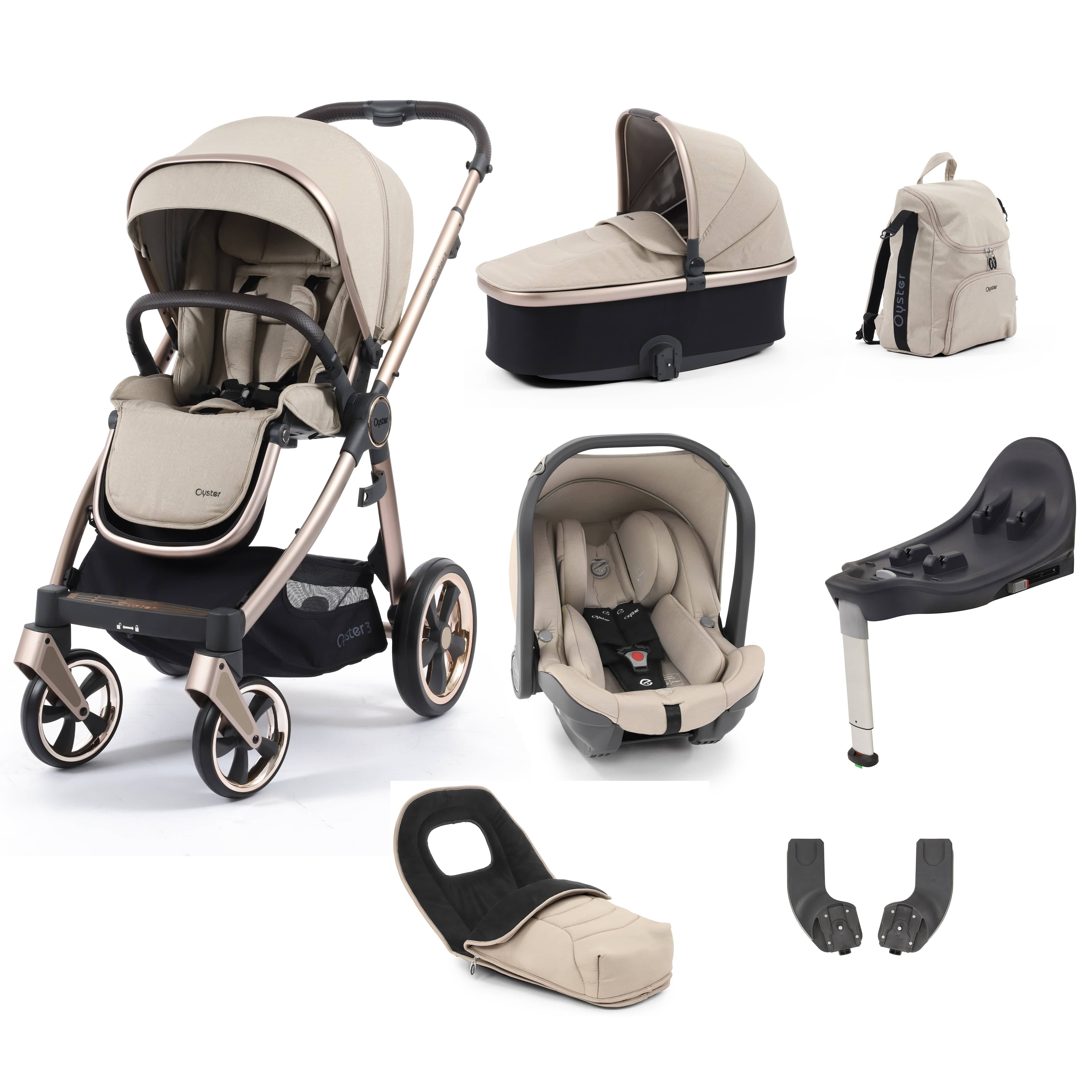 Babystyle Oyster 3 Luxury 7 Piece with Car Seat Bundle in Creme Brulee Travel Systems